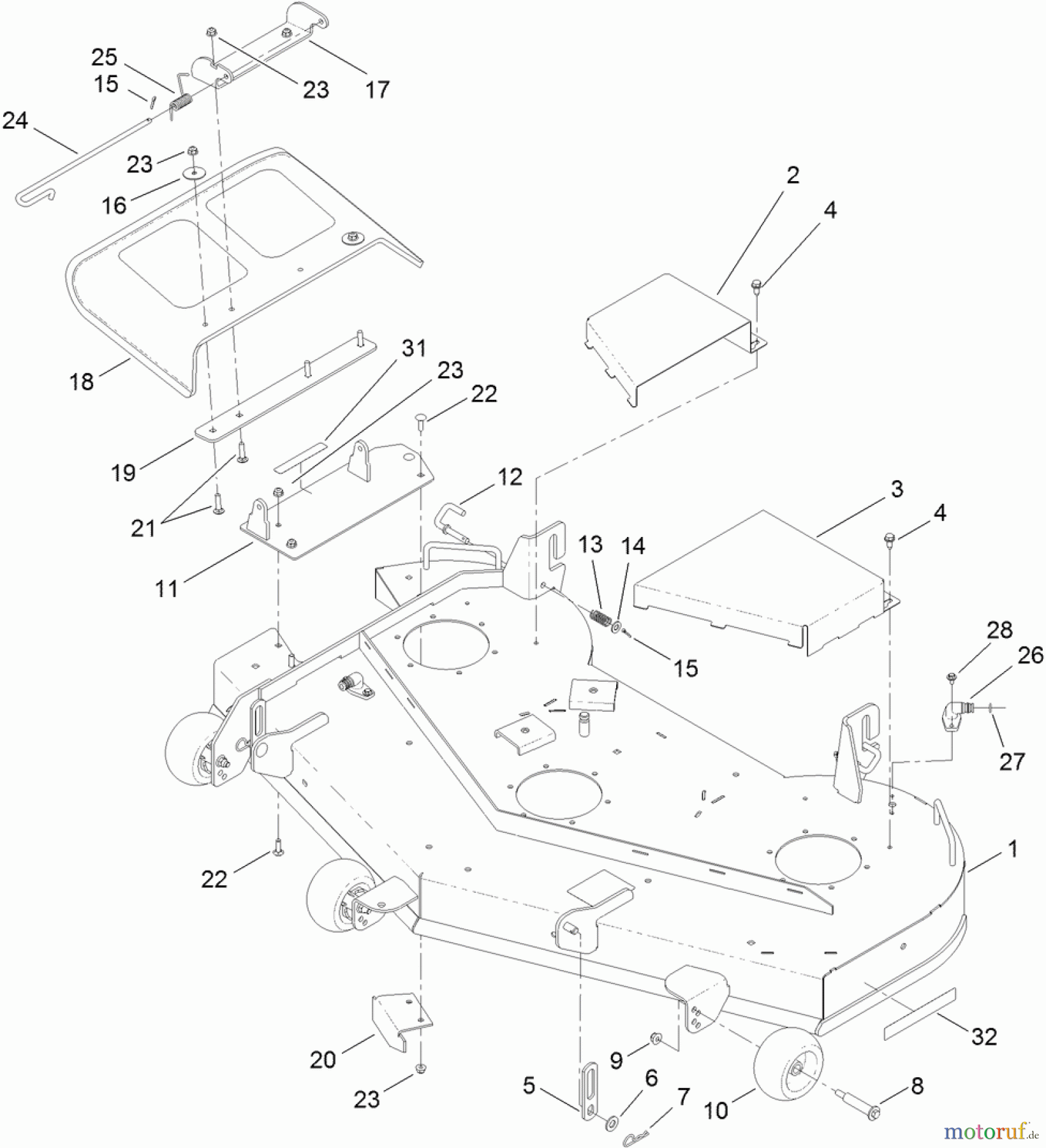  Toro Neu Mowers, Zero-Turn 74924 (ZX5420) - Toro TITAN ZX5420 Zero-Turn-Radius Riding Mower, 2012 (SN 312000001-312999999) 54 INCH DECK ASSEMBLY