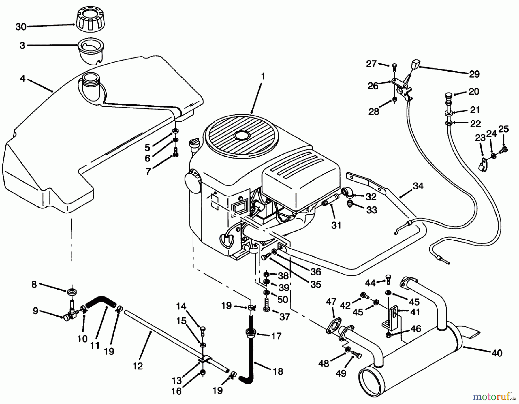 Toro Neu Mowers, Zero-Turn Y1-20OE03 (620-Z) - Toro 620-Z Tractor, 1992 (2000001-2999999) ENGINE & FUEL SYSTEM ASSEMBLY