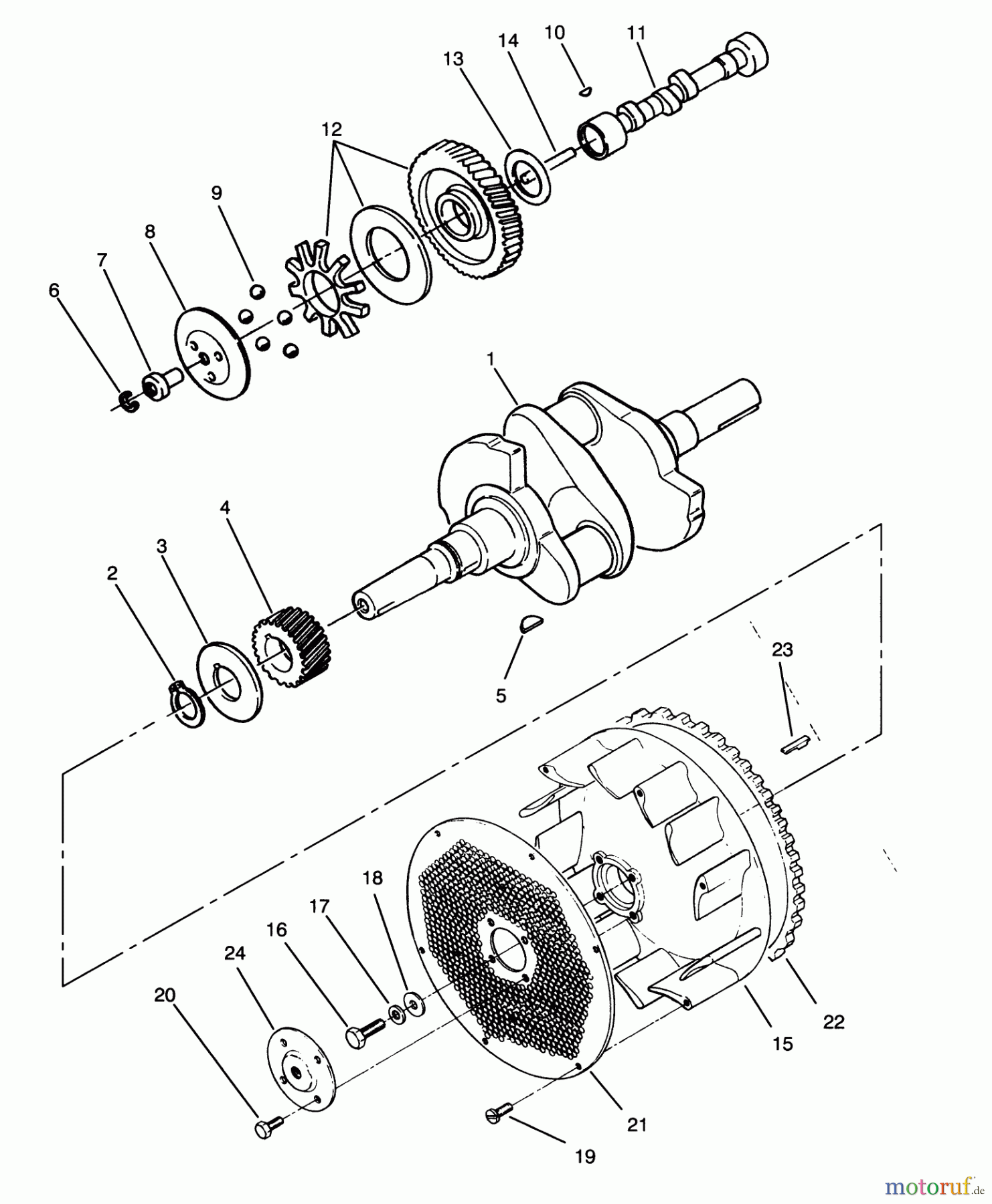 Toro Neu Mowers, Zero-Turn Y1-16OEE4 (616-Z) - Toro 616-Z Tractor, 1992 (2000001-2999999) CRANKSHAFT, CAMSHAFT & FLYWHEEL ASSEMBLY