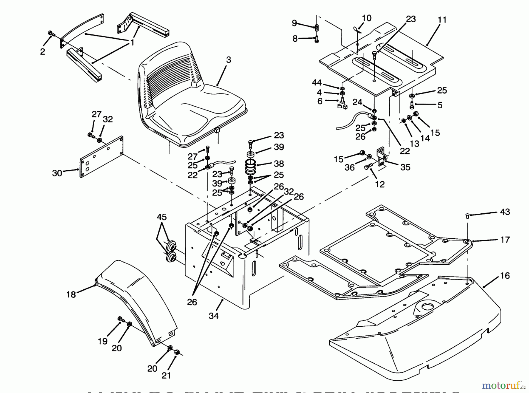 Toro Neu Mowers, Zero-Turn Y1-16OEE4 (616-Z) - Toro 616-Z Tractor, 1992 (2000001-2999999) FENDERS, FLOOR PAN & SEAT ASSEMBLY
