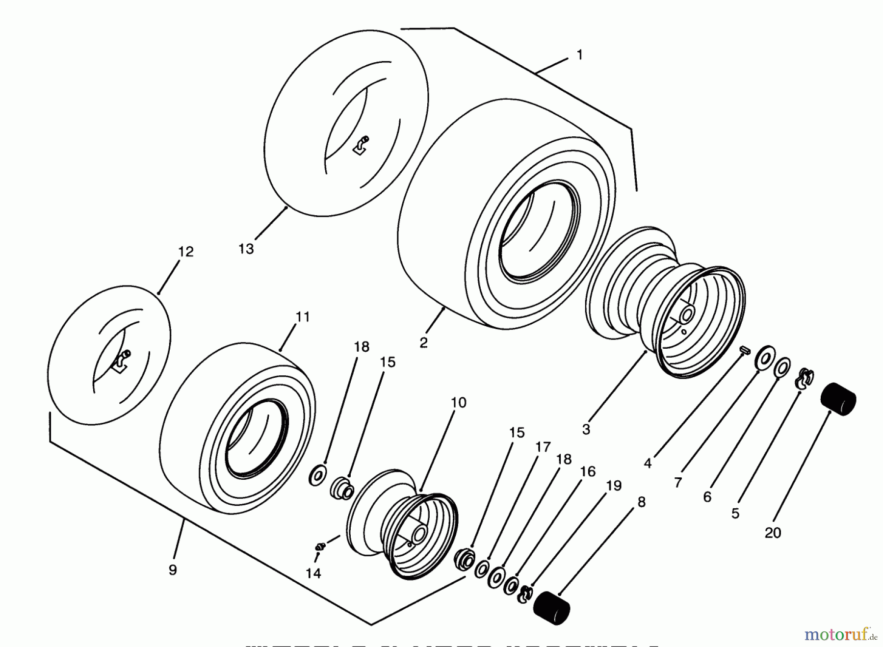 Toro Neu Mowers, Zero-Turn Y1-16OEE4 (616-Z) - Toro 616-Z Tractor, 1992 (2000001-2999999) WHEELS & TIRES ASSEMBLY