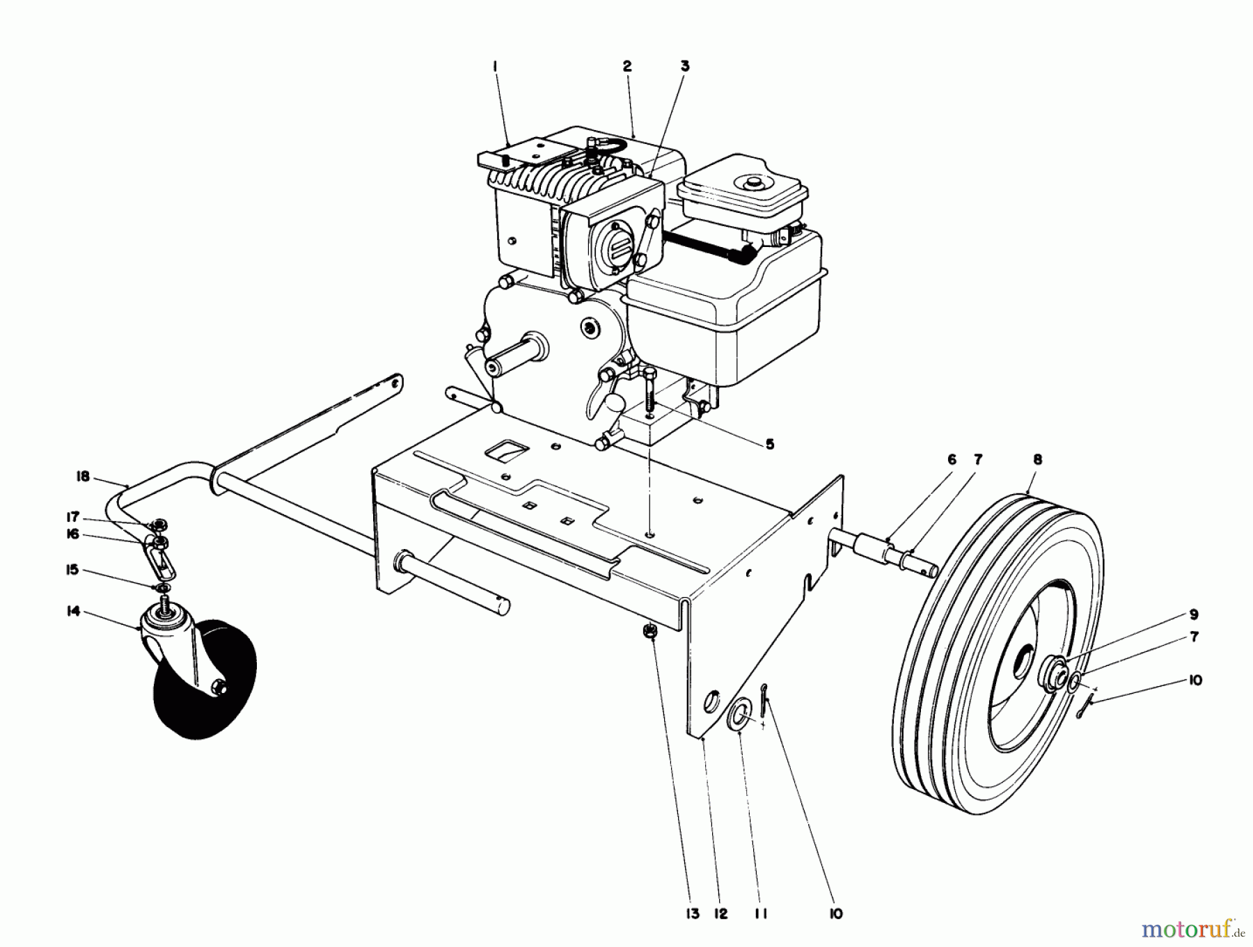 Toro Neu Blowers/Vacuums/Chippers/Shredders 62912 - Toro 5 hp Lawn Vacuum, 1985 (5000001-5999999) ENGINE AND BASE ASSEMBLY (MODEL 62912)
