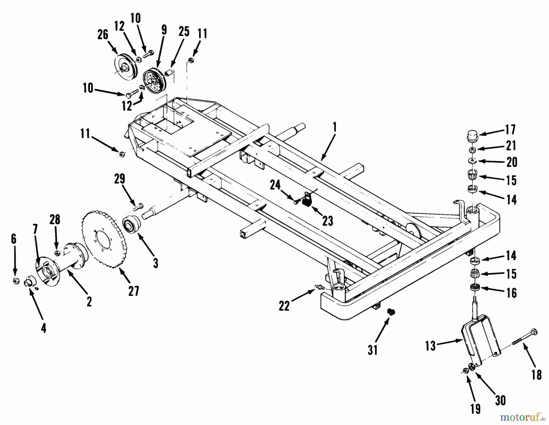 Toro Neu Mowers, Zero-Turn Z1-24OE03 (724-Z) - Toro 724-Z Tractor, 1990 FRAME, REAR HUB AND FRONT WHEEL FORK