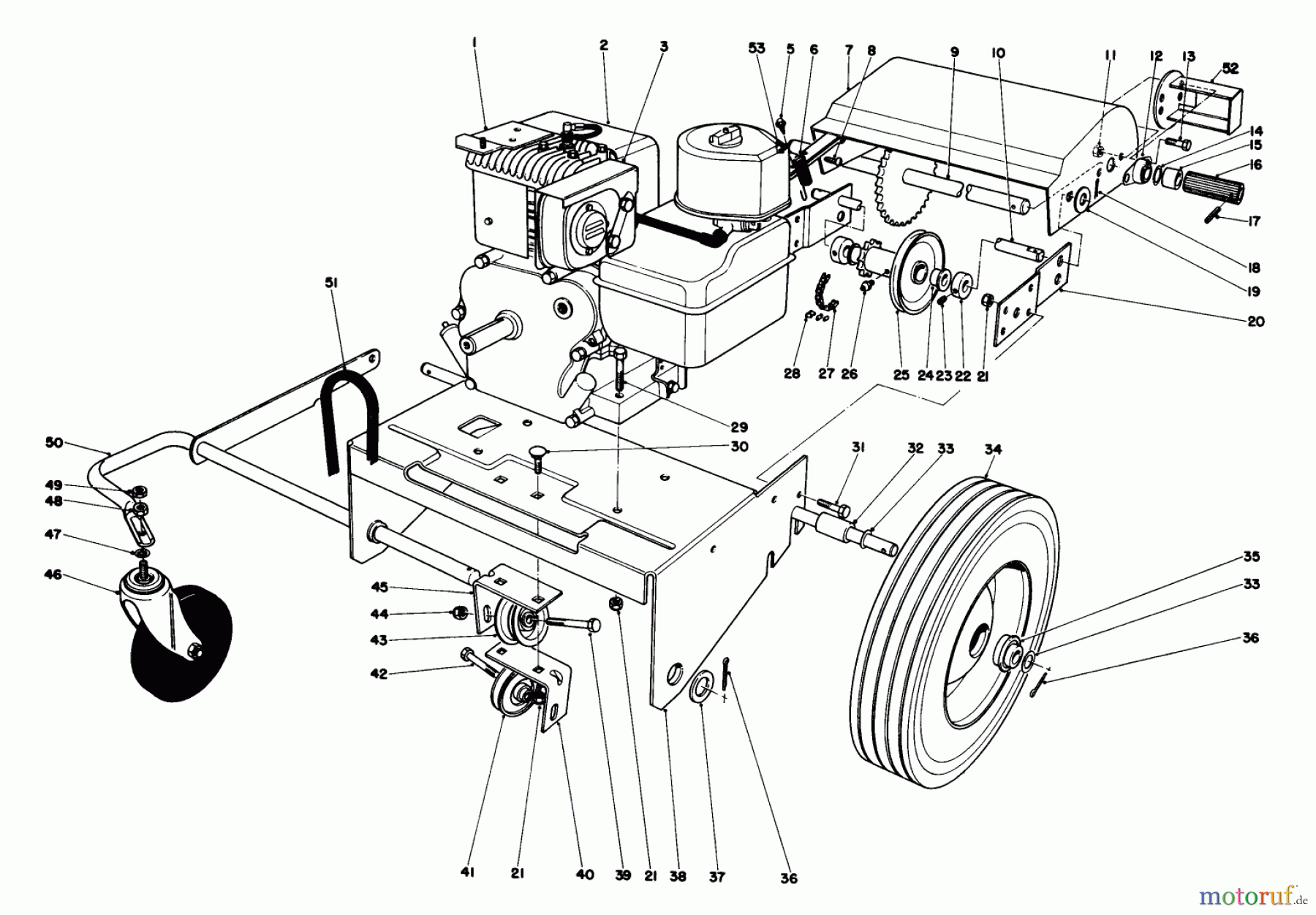 Toro Neu Blowers/Vacuums/Chippers/Shredders 62912 - Toro 5 hp Lawn Vacuum, 1986 (6000001-6999999) ENGINE AND BASE ASSEMBLY (MODEL 62923)