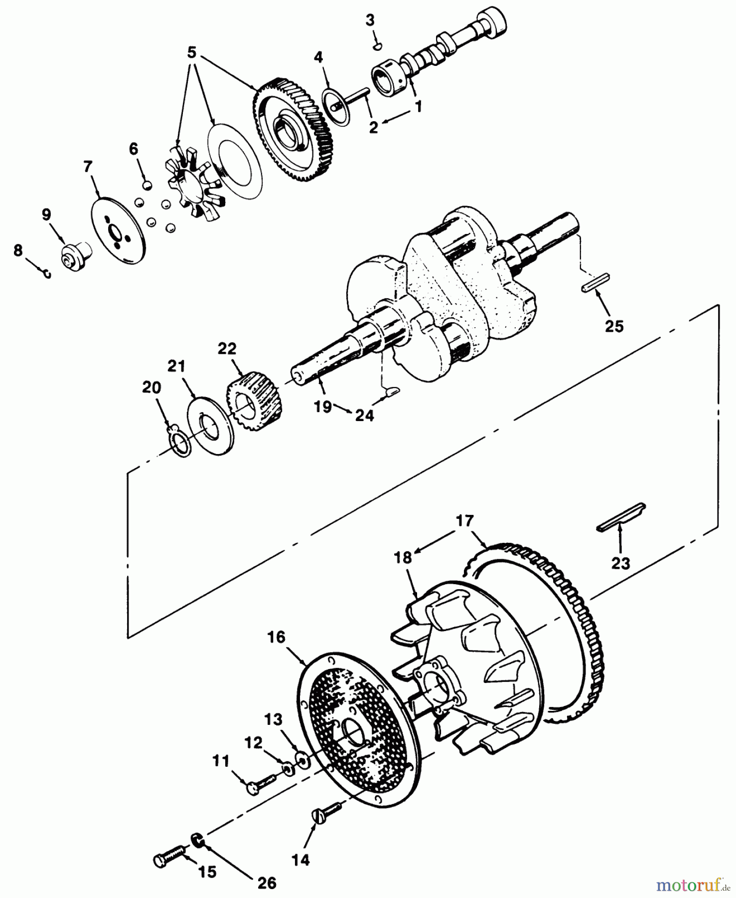 Toro Neu Mowers, Zero-Turn Z1-24OE04 (724-Z) - Toro 724-Z Tractor, 1991 (1000001-1999999) CRANKSHAFT, CAMSHAFT & FLYWHEEL