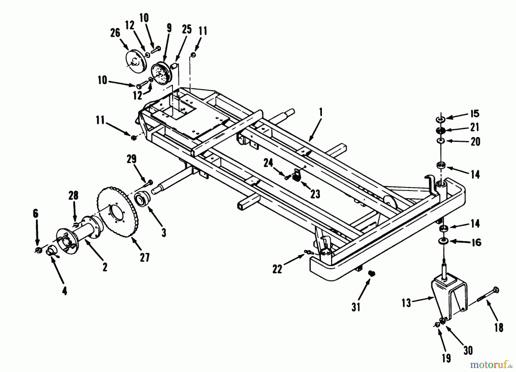 Toro Neu Mowers, Zero-Turn Z1-24OE05 (724-Z) - Toro 724-Z Tractor, 1992 (2000001-2999999) FRAME, REAR HUB AND FRONT WHEEL FORK