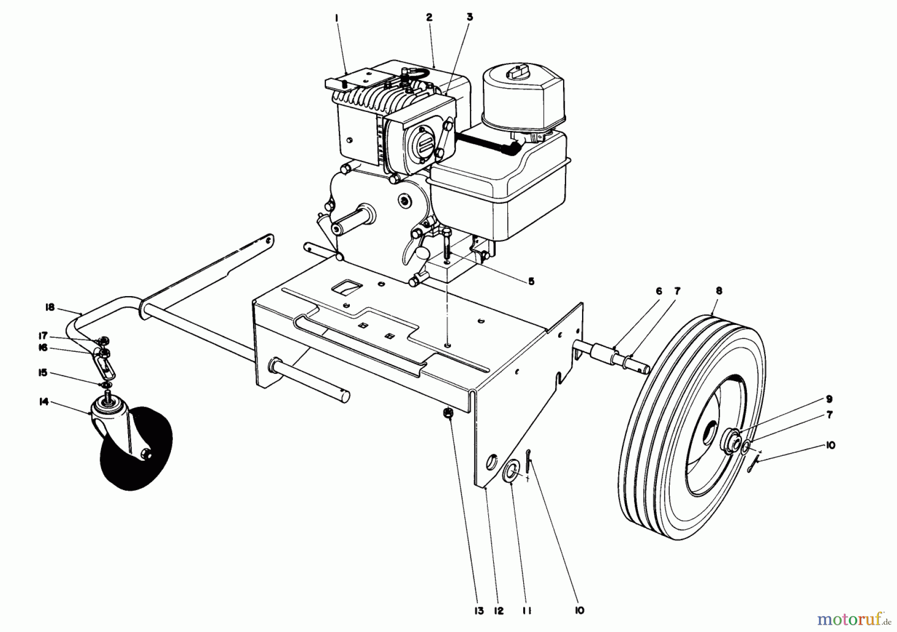 Toro Neu Blowers/Vacuums/Chippers/Shredders 62912 - Toro 5 hp Lawn Vacuum, 1987 (7000001-7999999) ENGINE AND BASE ASSEMBLY (MODEL 62912)