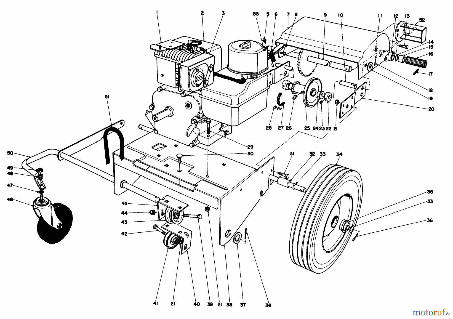 Toro Neu Blowers/Vacuums/Chippers/Shredders 62912 - Toro 5 hp Lawn Vacuum, 1987 (7000001-7999999) ENGINE AND BASE ASSEMBLY (MODEL 62923)