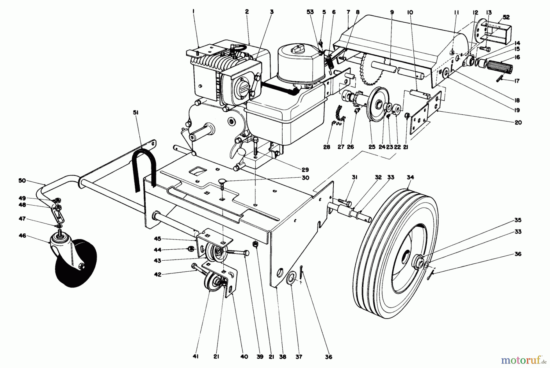 Toro Neu Blowers/Vacuums/Chippers/Shredders 62912 - Toro 5 hp Lawn Vacuum, 1989 (9000001-9999999) ENGINE AND BASE ASSEMBLY (MODEL 62923)