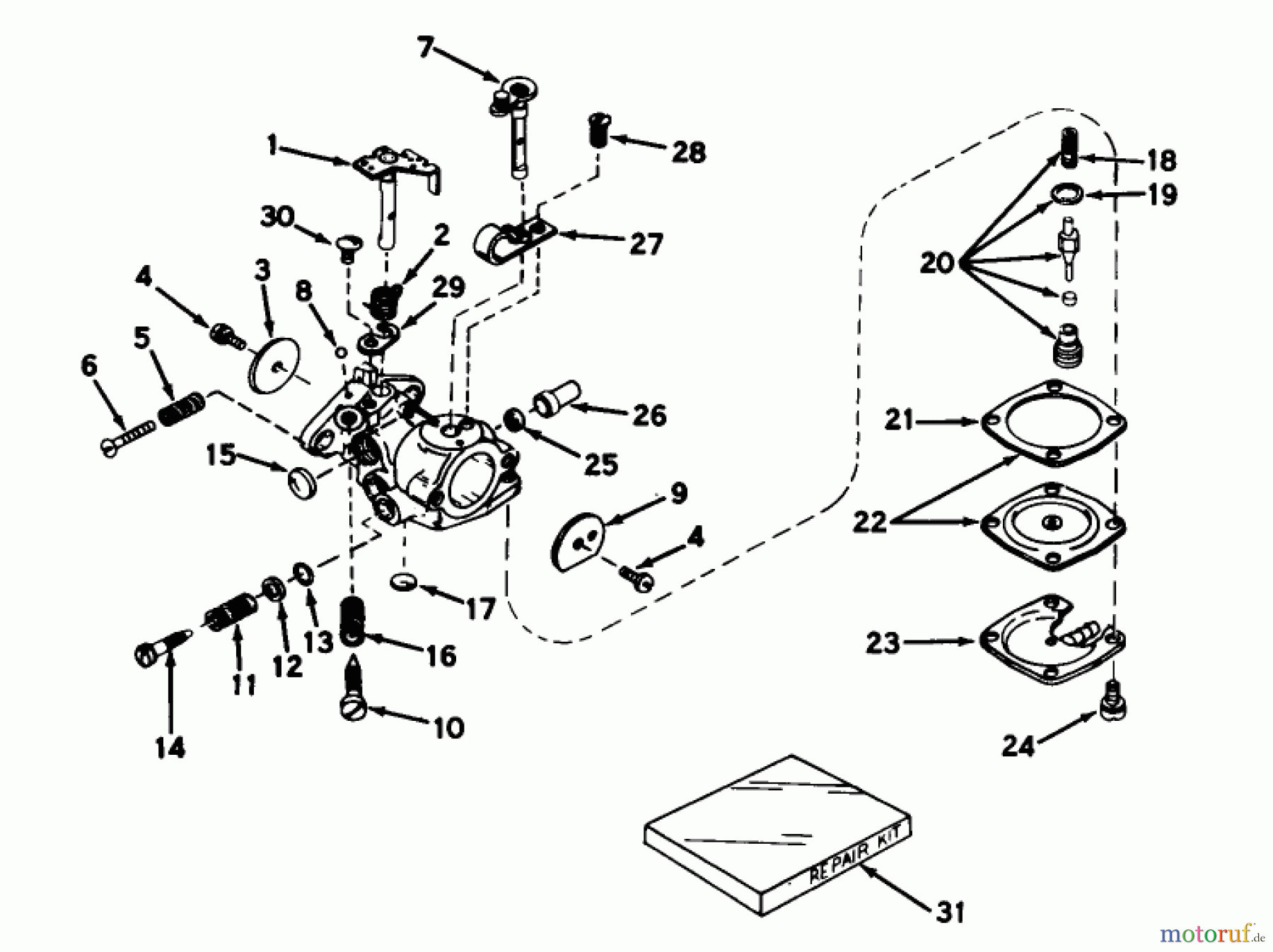 Toro Neu Snow Blowers/Snow Throwers Seite 1 31501 - Toro Snow Pup, 1968 (8000001-8999999) CARBURETOR MODEL NO. 631394