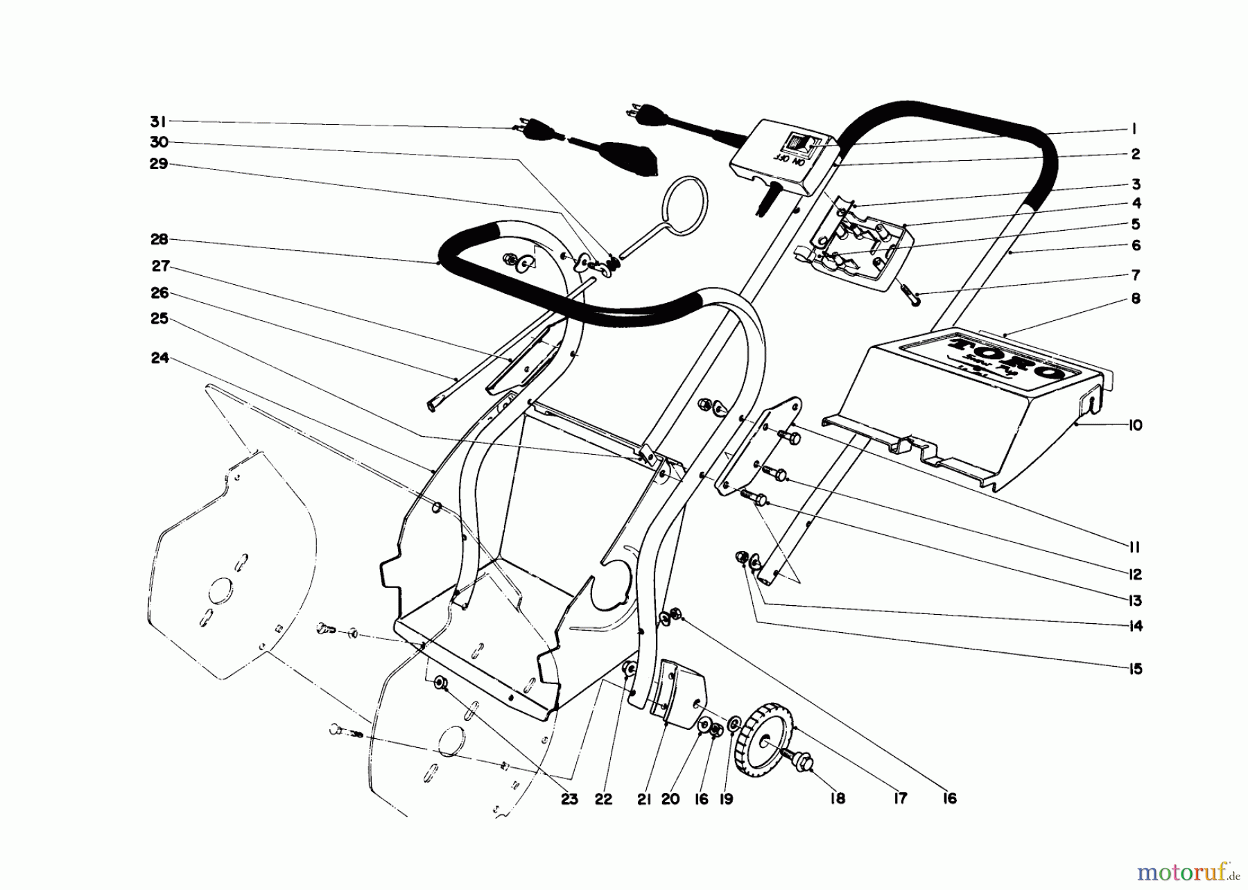 Toro Neu Snow Blowers/Snow Throwers Seite 1 31451 - Toro Snow Pup (electric), 1971 (1000001-1999999) UPPER MAIN FRAME