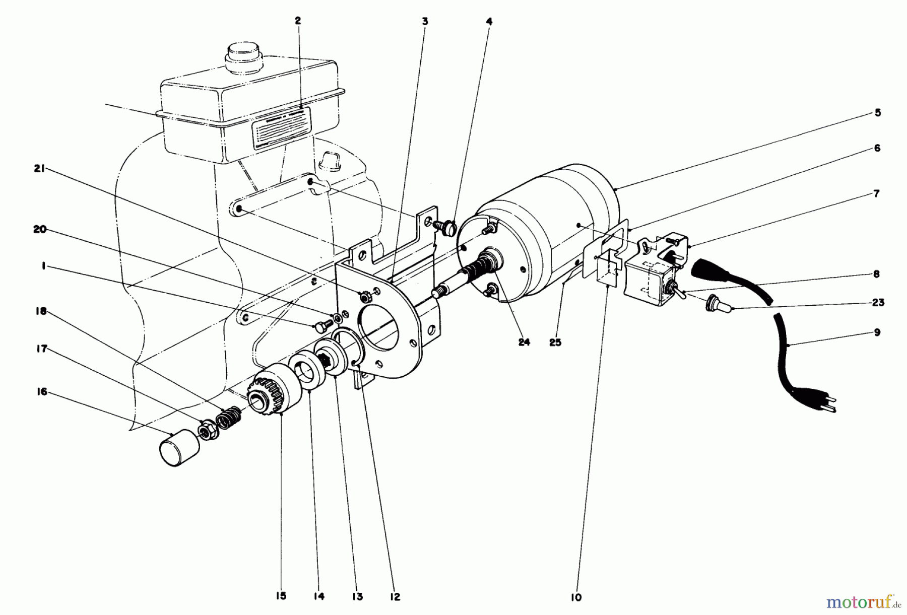 Toro Neu Snow Blowers/Snow Throwers Seite 1 31625 (524) - Toro 524 Snowthrower, 1977 (7000001-7999999) STARTER MOTOR KIT-MODEL 23-4410 (FOR SNOWTHROWERS MODEL NO. 31677)