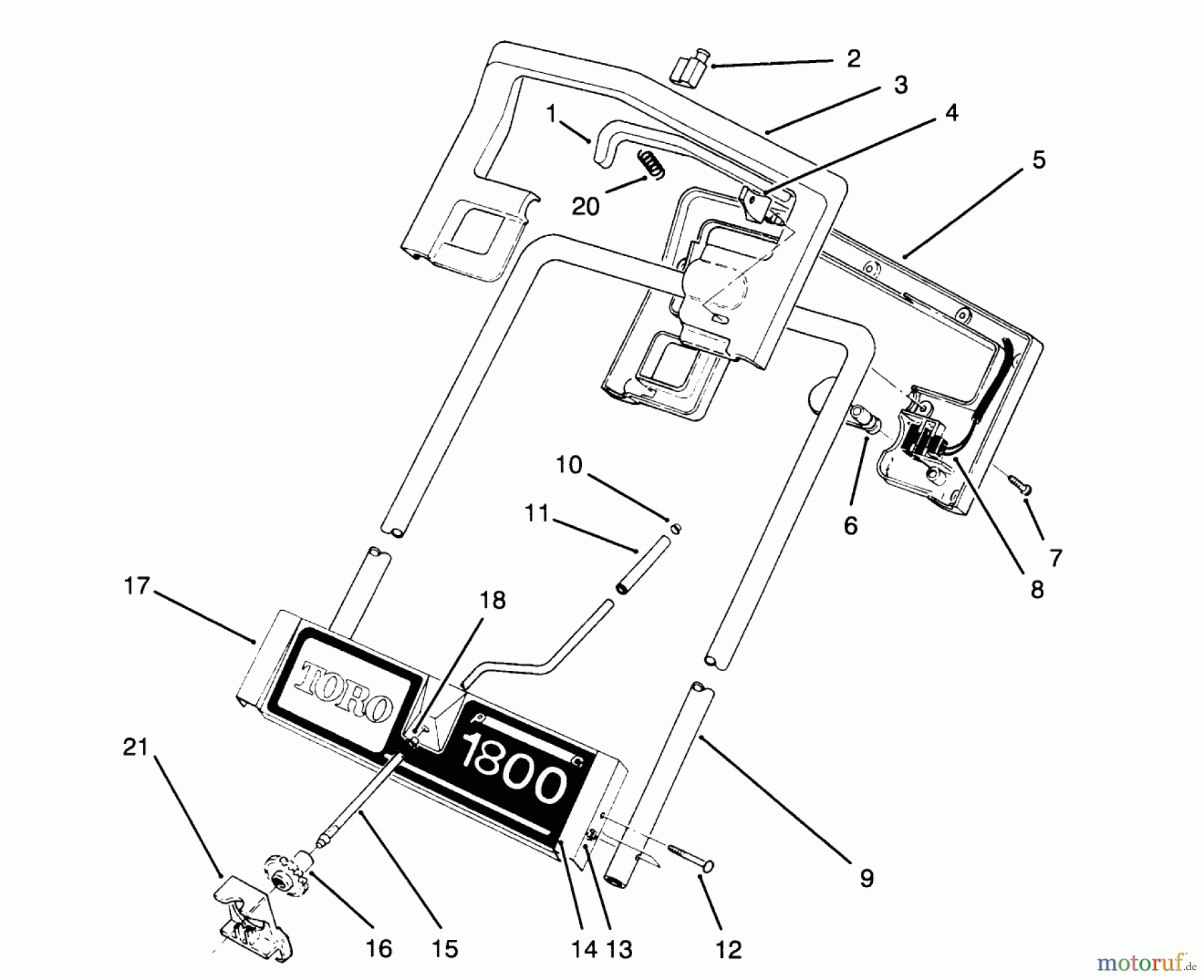  Toro Neu Snow Blowers/Snow Throwers Seite 1 38025 (1800) - Toro 1800 Power Curve Snowthrower, 1995 (59000001-59999999) HANDLE ASSEMBLY
