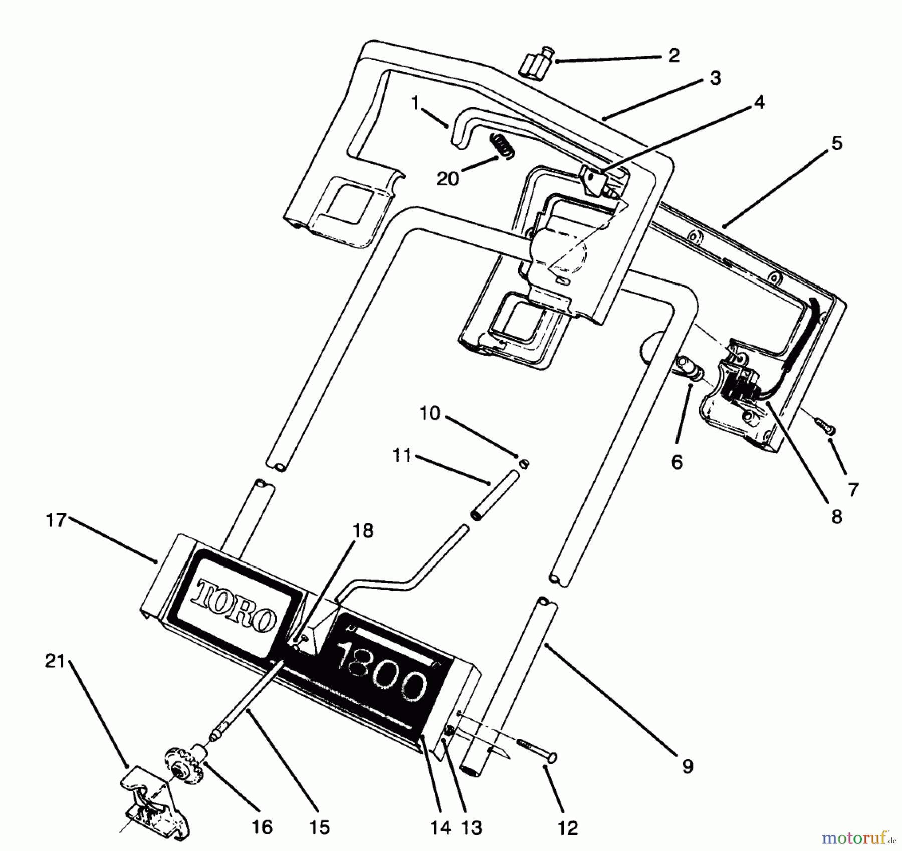  Toro Neu Snow Blowers/Snow Throwers Seite 1 38025 (1800) - Toro 1800 Power Curve Snowthrower, 1996 (69000001-69999999) HANDLE ASSEMBLY