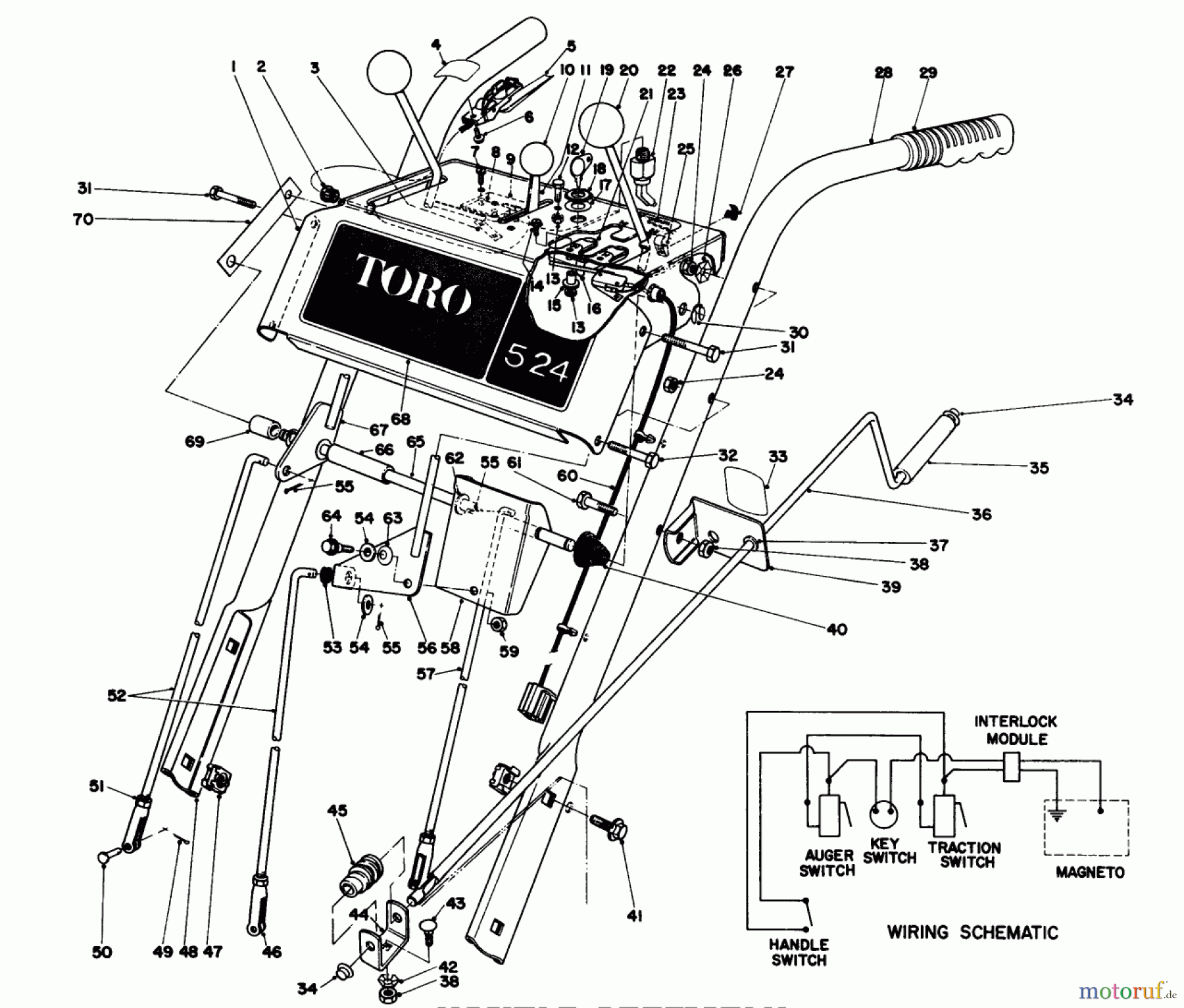  Toro Neu Snow Blowers/Snow Throwers Seite 1 38040 (524) - Toro 524 Snowthrower, 1984 (4000001-4999999) HANDLE ASSEMBLY