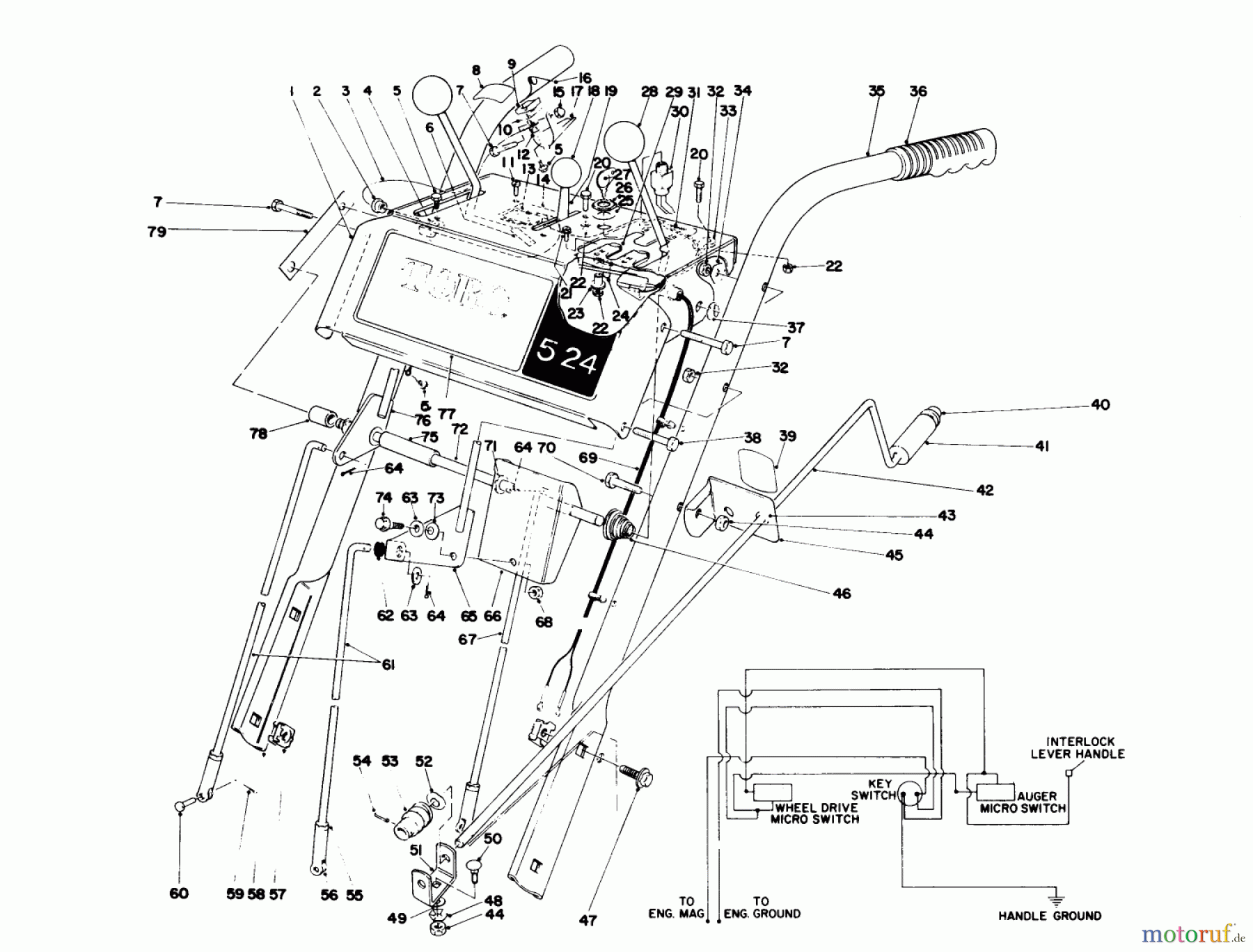 Toro Neu Snow Blowers/Snow Throwers Seite 1 38045 (524) - Toro 524 Snowthrower, 1981 (1000001-1999999) HANDLE ASSEMBLY
