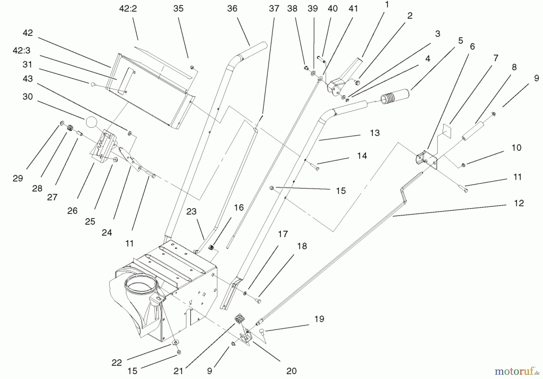  Toro Neu Snow Blowers/Snow Throwers Seite 1 38051 (522) - Toro 522 Snowthrower, 2001 (210000001-210999999) HANDLE ASSEMBLY