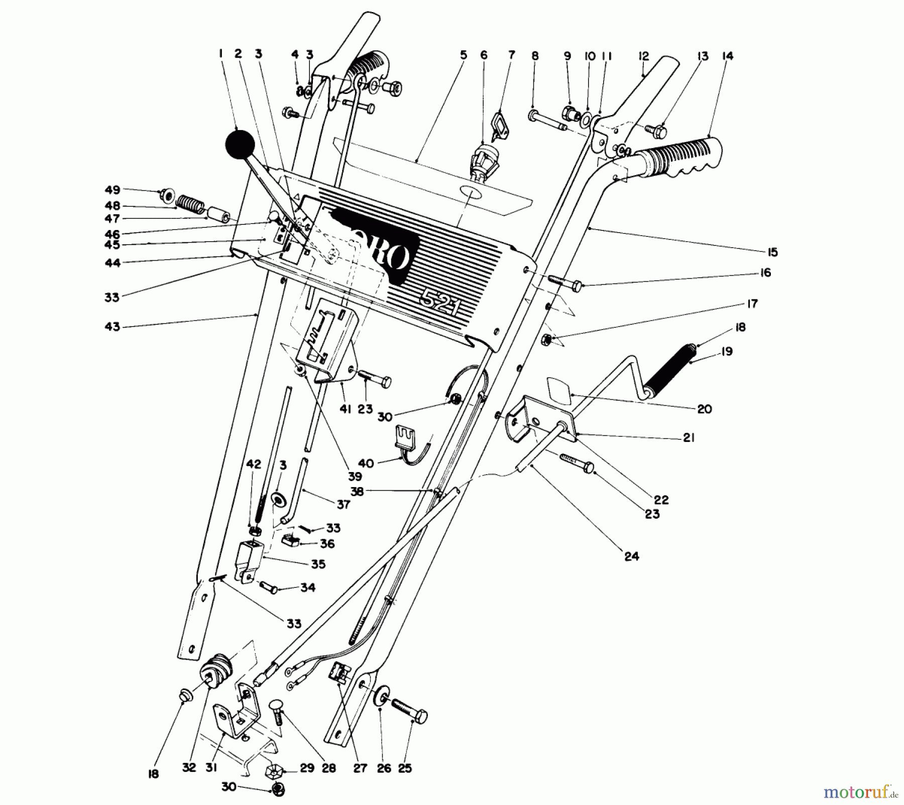  Toro Neu Snow Blowers/Snow Throwers Seite 1 38052 (521) - Toro 521 Snowthrower, 1993 (39000001-39999999) HANDLE ASSEMBLY