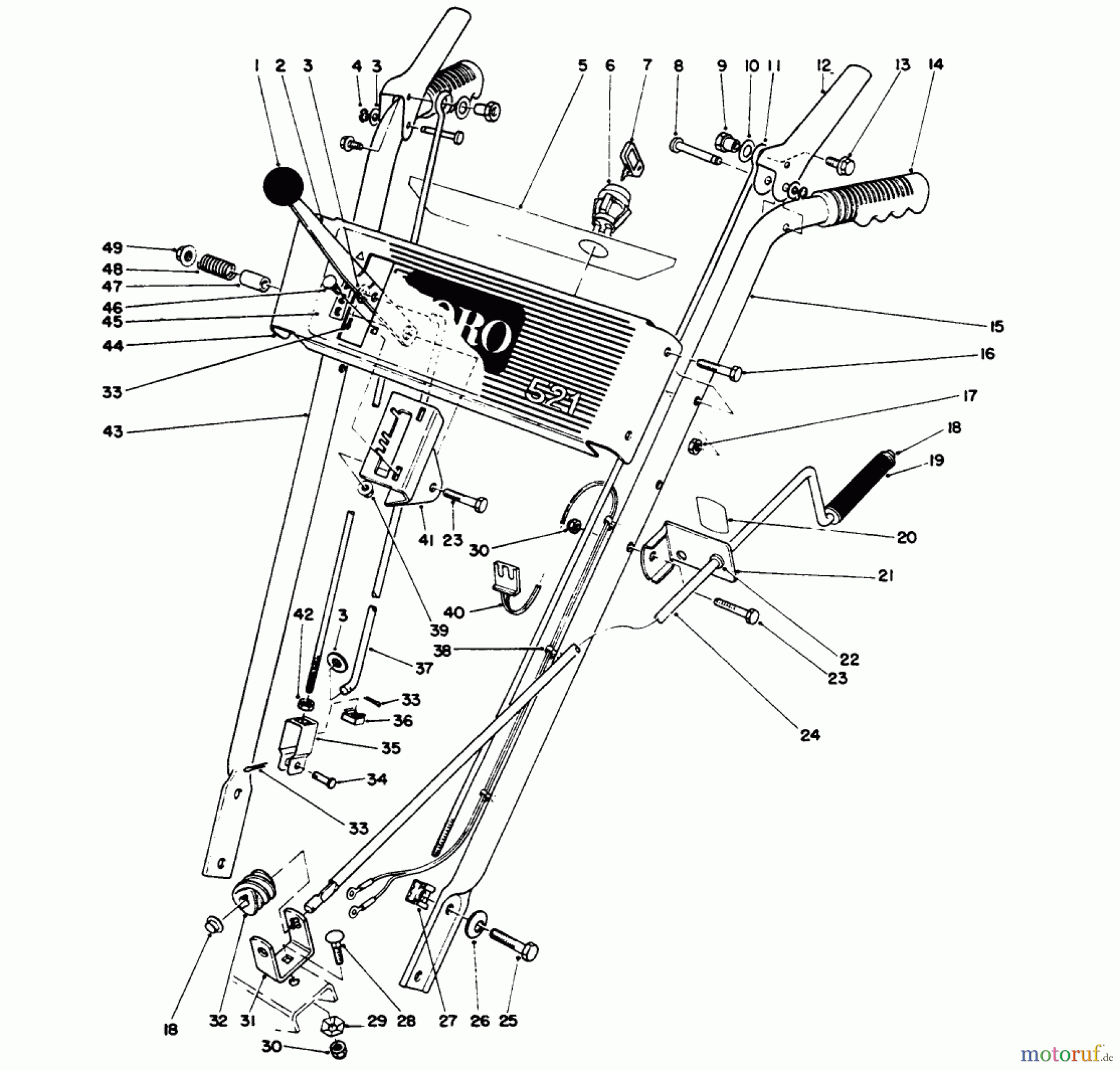  Toro Neu Snow Blowers/Snow Throwers Seite 1 38052 (521) - Toro 521 Snowthrower, 1994 (4900001-4999999) HANDLE ASSEMBLY