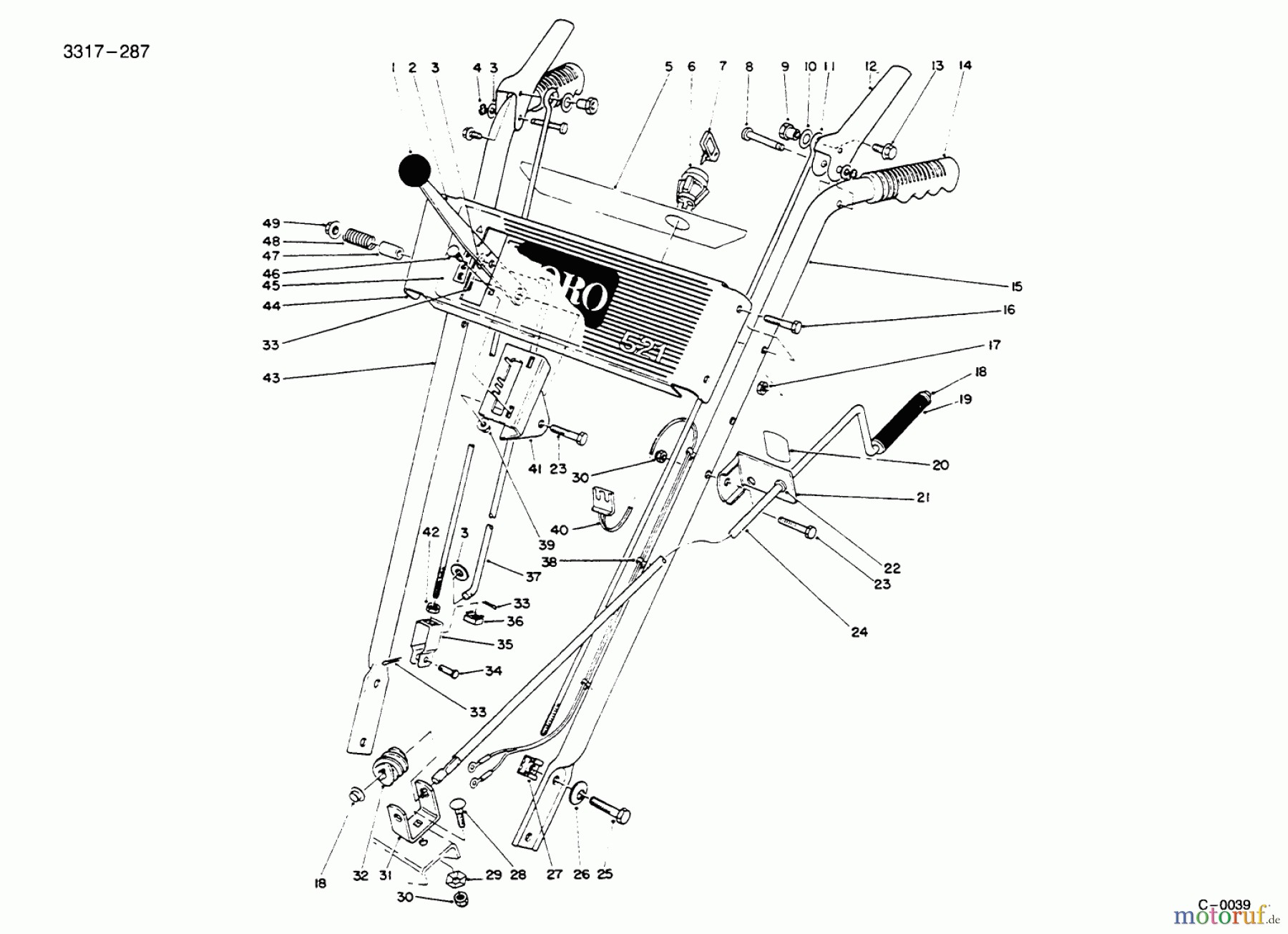 Toro Neu Snow Blowers/Snow Throwers Seite 1 38052 (521) - Toro 521 Snowthrower, 1995 (59000001-59999999) HANDLE ASSEMBLY