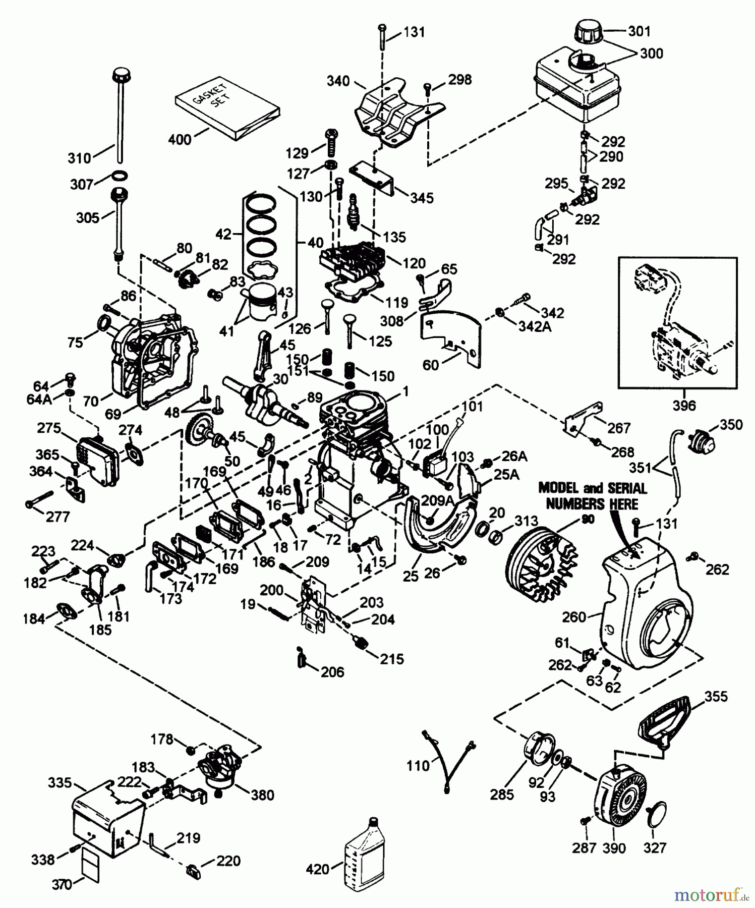 Toro Neu Snow Blowers/Snow Throwers Seite 1 38052 (521) - Toro 521 Snowthrower, 1996 (69000001-69999999) ENGINE TECUMSEH MODEL HSSK50-67259P