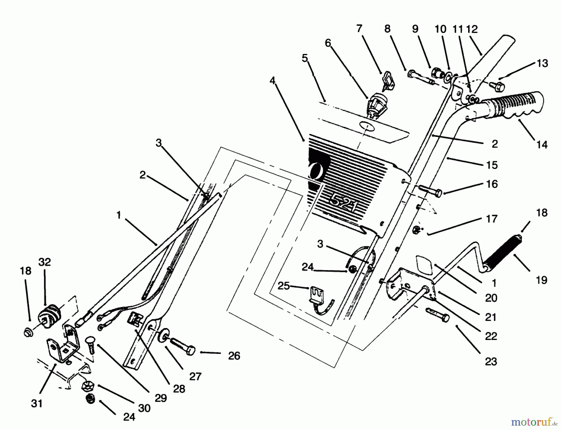 Toro Neu Snow Blowers/Snow Throwers Seite 1 38052 (521) - Toro 521 Snowthrower, 1996 (69000001-69999999) HANDLE ASSEMBLY LEFT SIDE
