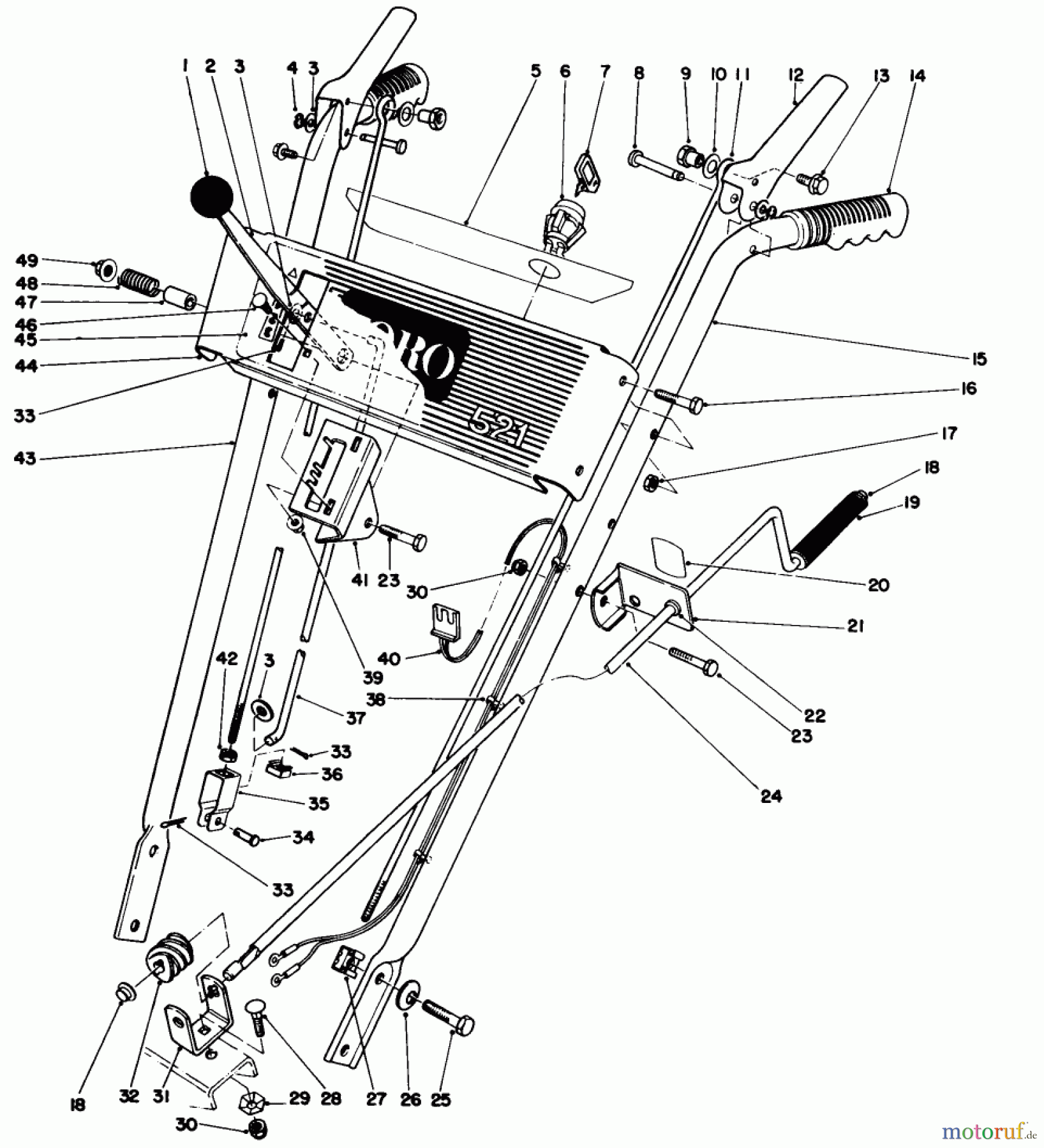  Toro Neu Snow Blowers/Snow Throwers Seite 1 38054 (521) - Toro 521 Snowthrower, 1992 (2000001-2999999) HANDLE ASSEMBLY