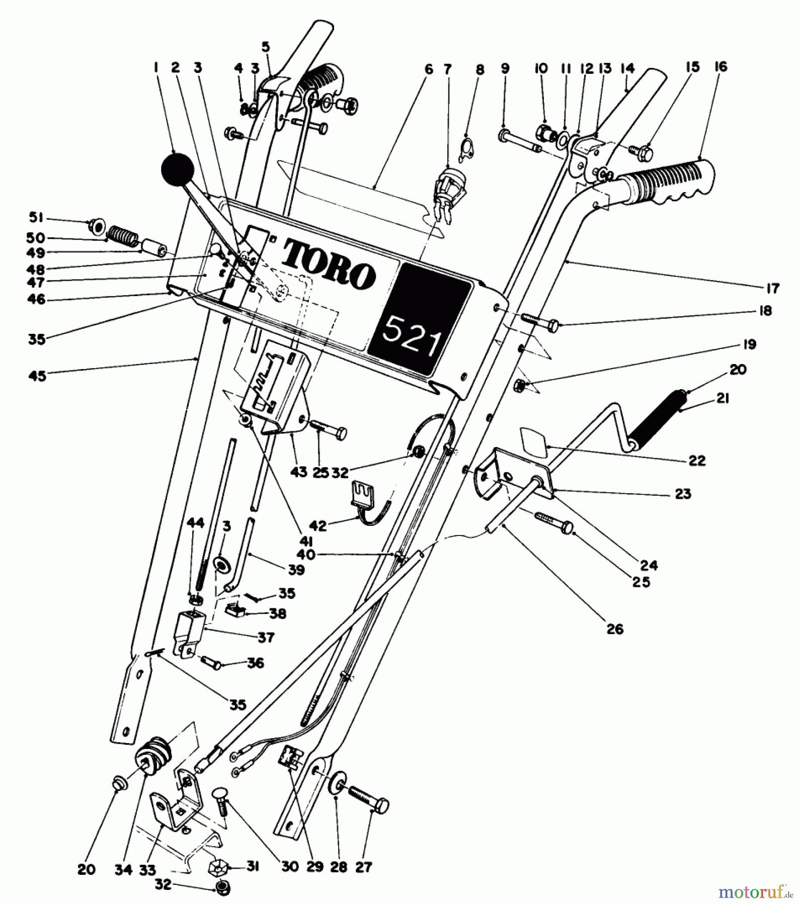  Toro Neu Snow Blowers/Snow Throwers Seite 1 38056 (521) - Toro 521 Snowthrower, 1986 (6000001-6999999) HANDLE ASSEMBLY