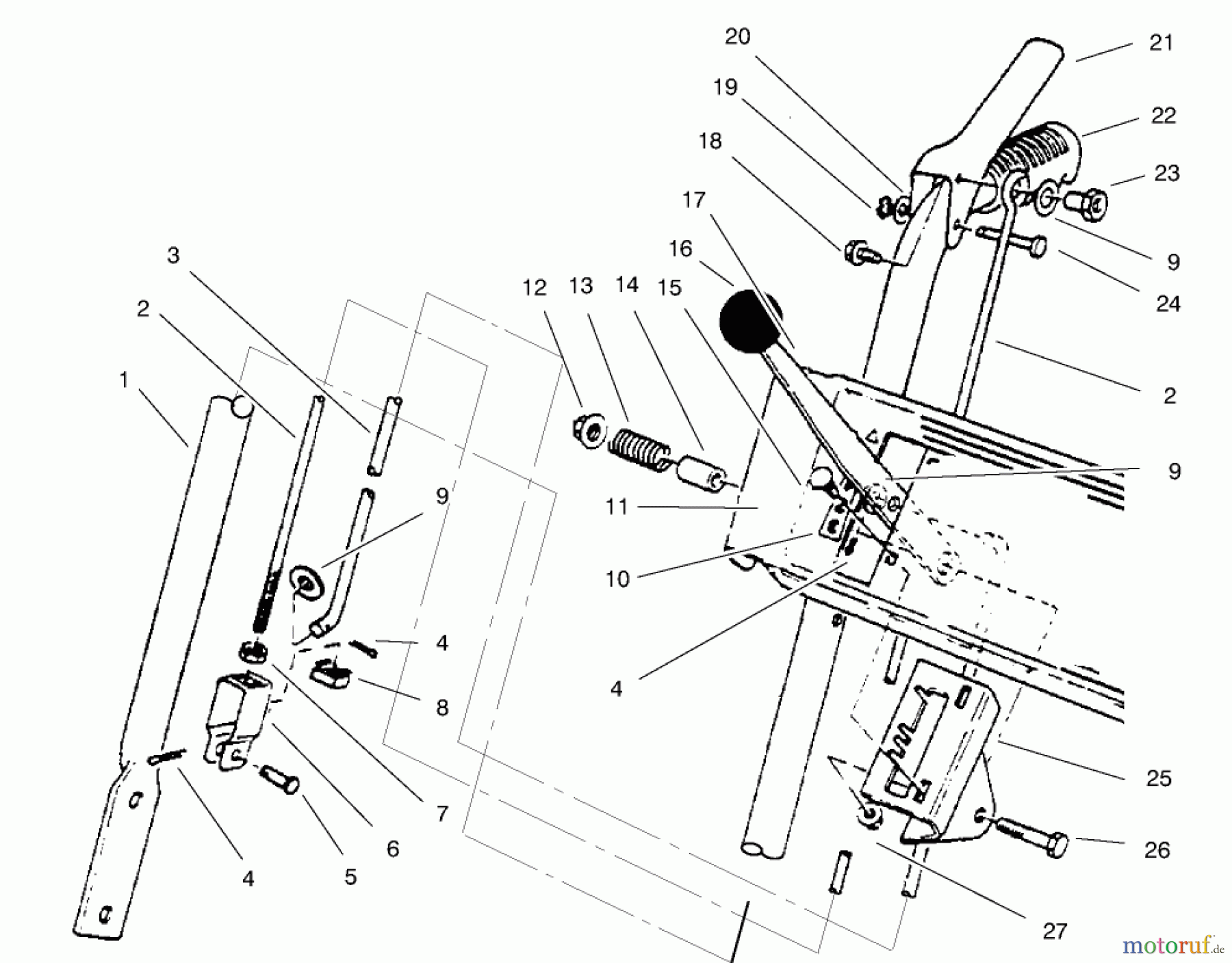 Toro Neu Snow Blowers/Snow Throwers Seite 1 38063 (622) - Toro 622 Snowthrower, 1997 (7900001-7999999) HANDLE ASSEMBLY RIGHT SIDE