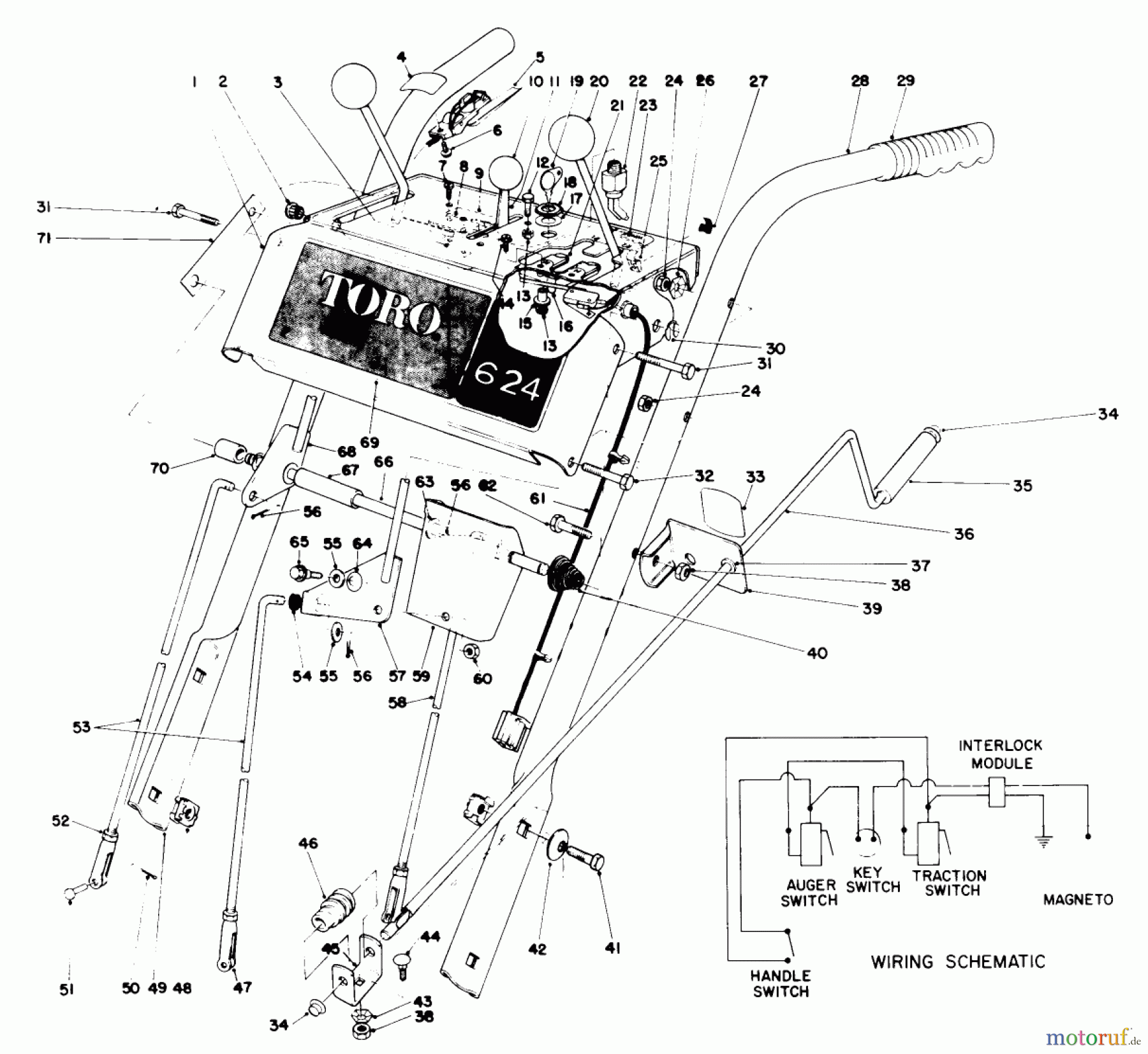 Toro Neu Snow Blowers/Snow Throwers Seite 1 38065 (624) - Toro 624 Snowthrower, 1988 (8000001-8999999) HANDLE ASSEMBLY