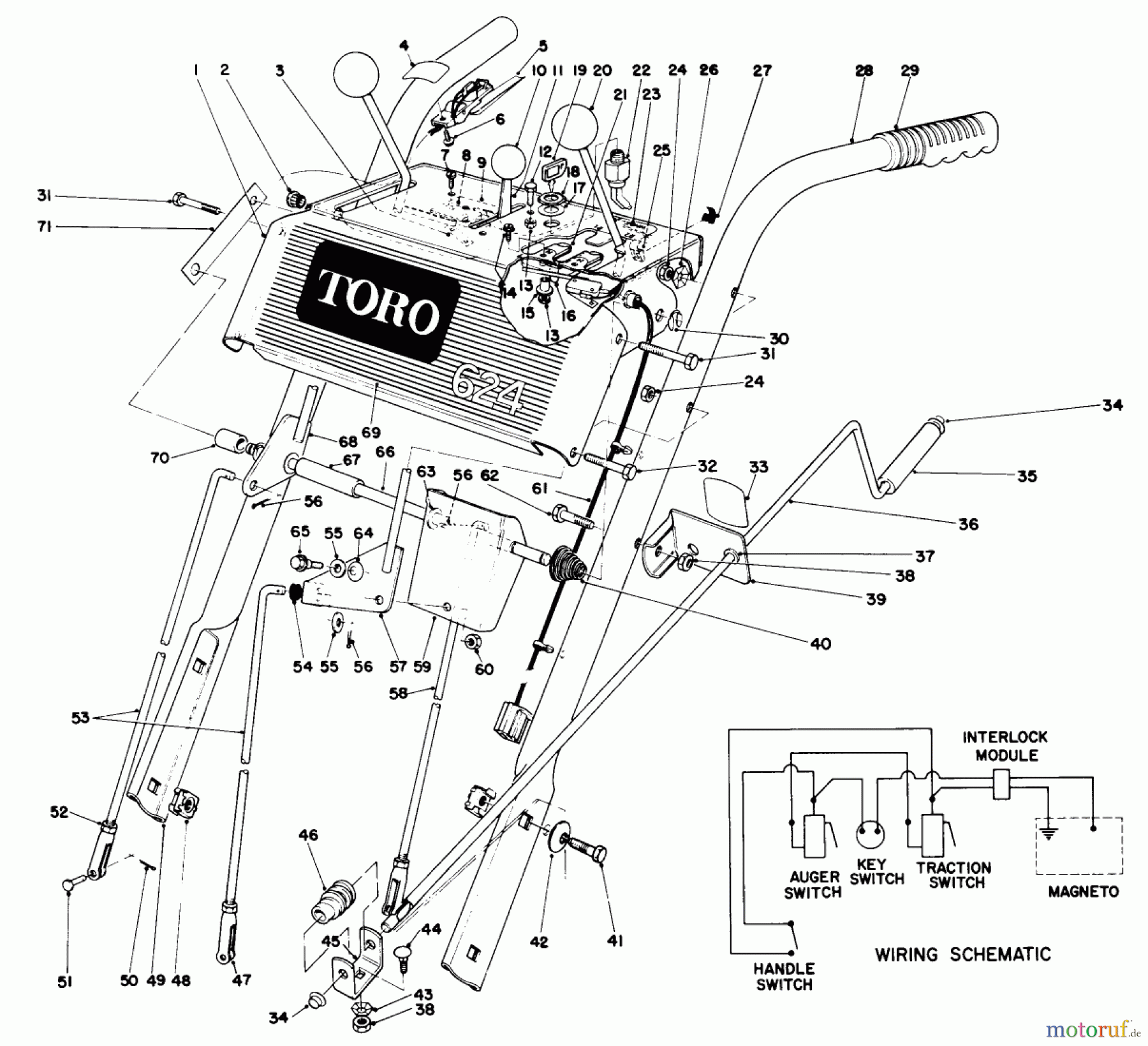 Toro Neu Snow Blowers/Snow Throwers Seite 1 38065 (624) - Toro 624 Snowthrower, 1989 (9000001-9999999) HANDLE ASSEMBLY