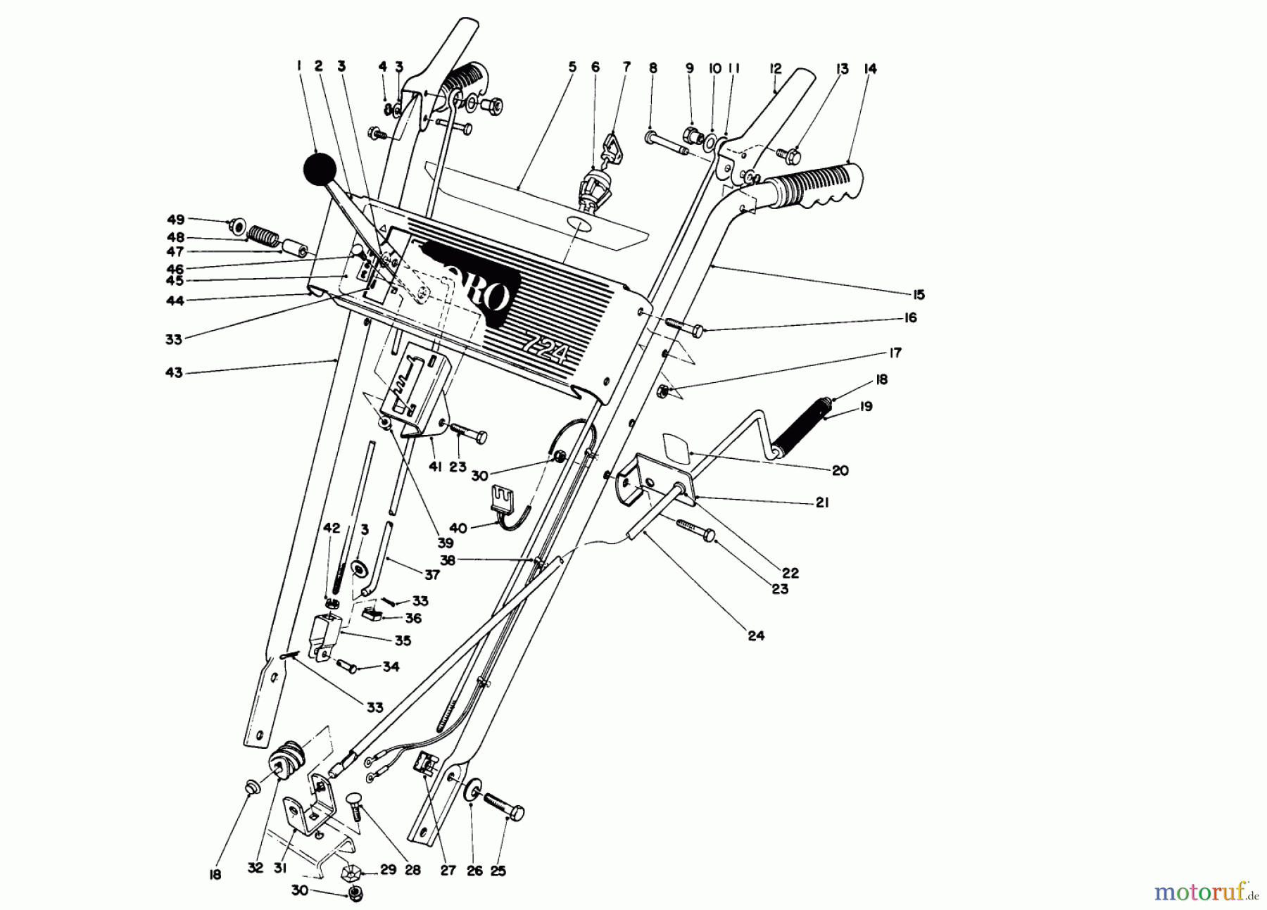  Toro Neu Snow Blowers/Snow Throwers Seite 1 38072 (724) - Toro 724 Snowthrower, 1993 (3900001-3999999) HANDLE ASSEMBLY