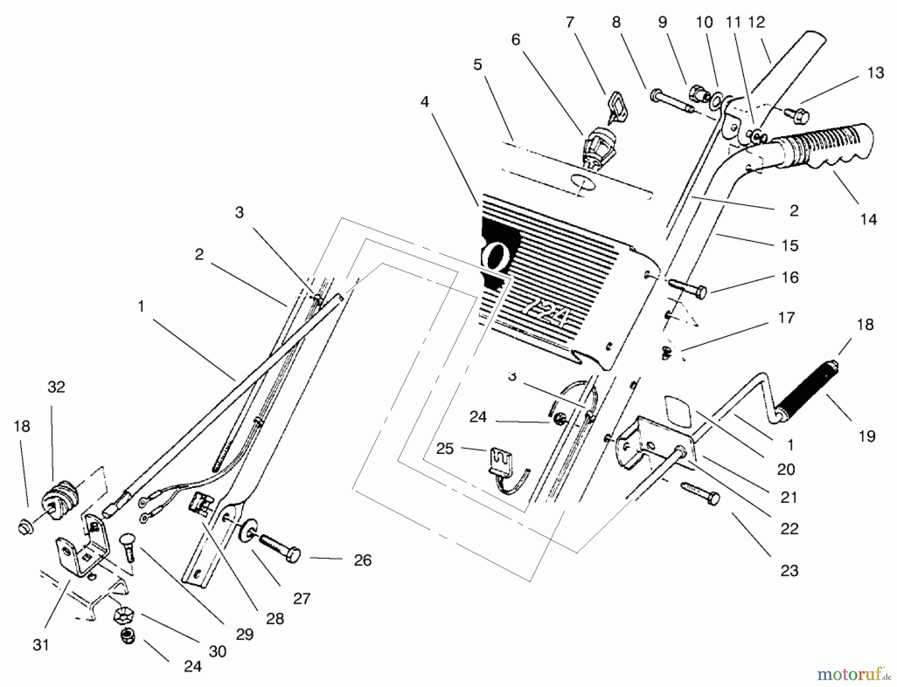  Toro Neu Snow Blowers/Snow Throwers Seite 1 38073 (724) - Toro 724 Snowthrower, 1997 (7900001-7999999) HANDLE ASSEMBLY LEFT SIDE