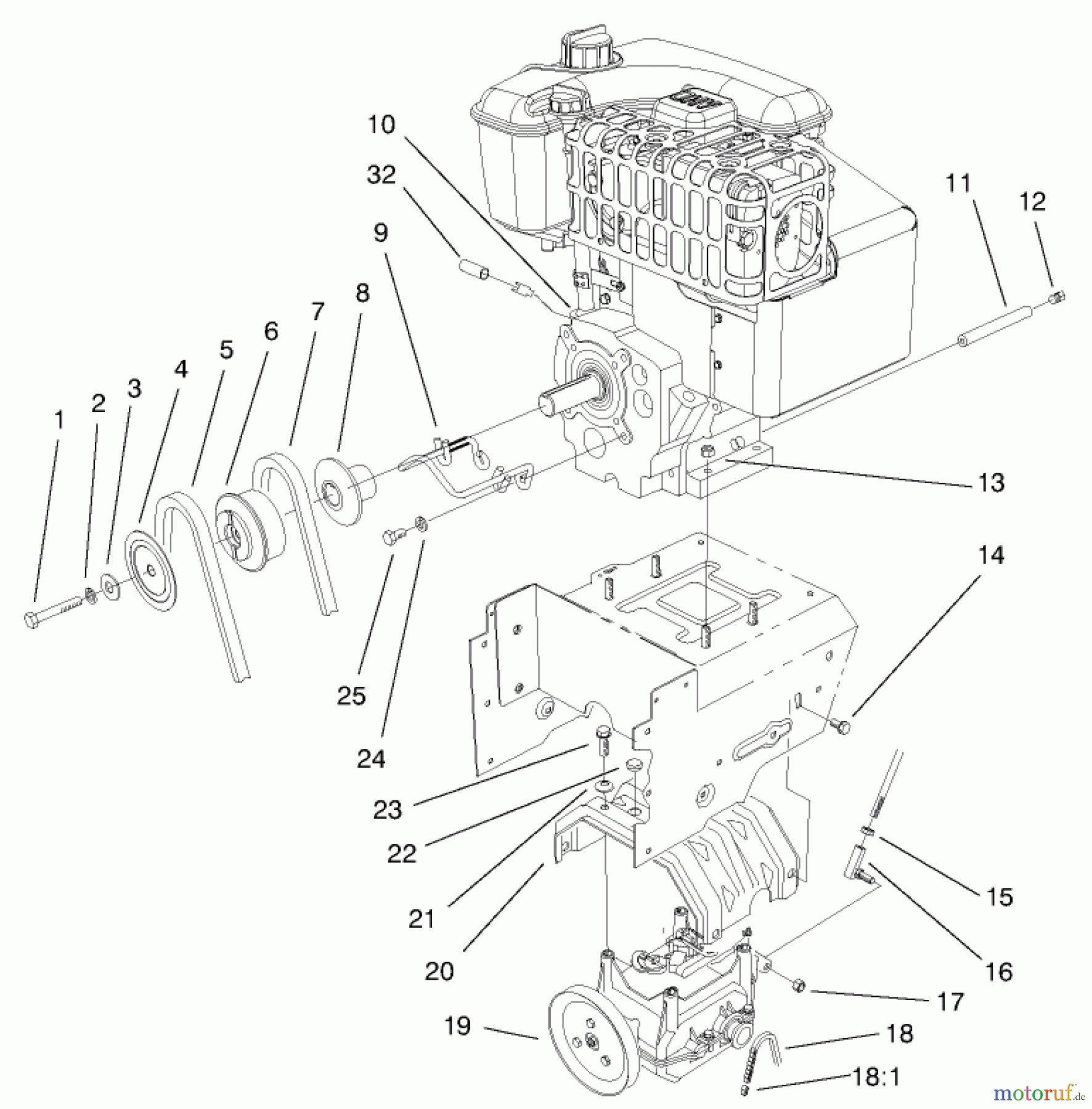  Toro Neu Snow Blowers/Snow Throwers Seite 1 38079 (924) - Toro 924 Power Shift Snowthrower, 2000 (200000001-200999999) ENGINE AND TRANSMISSION ASSEMBLY