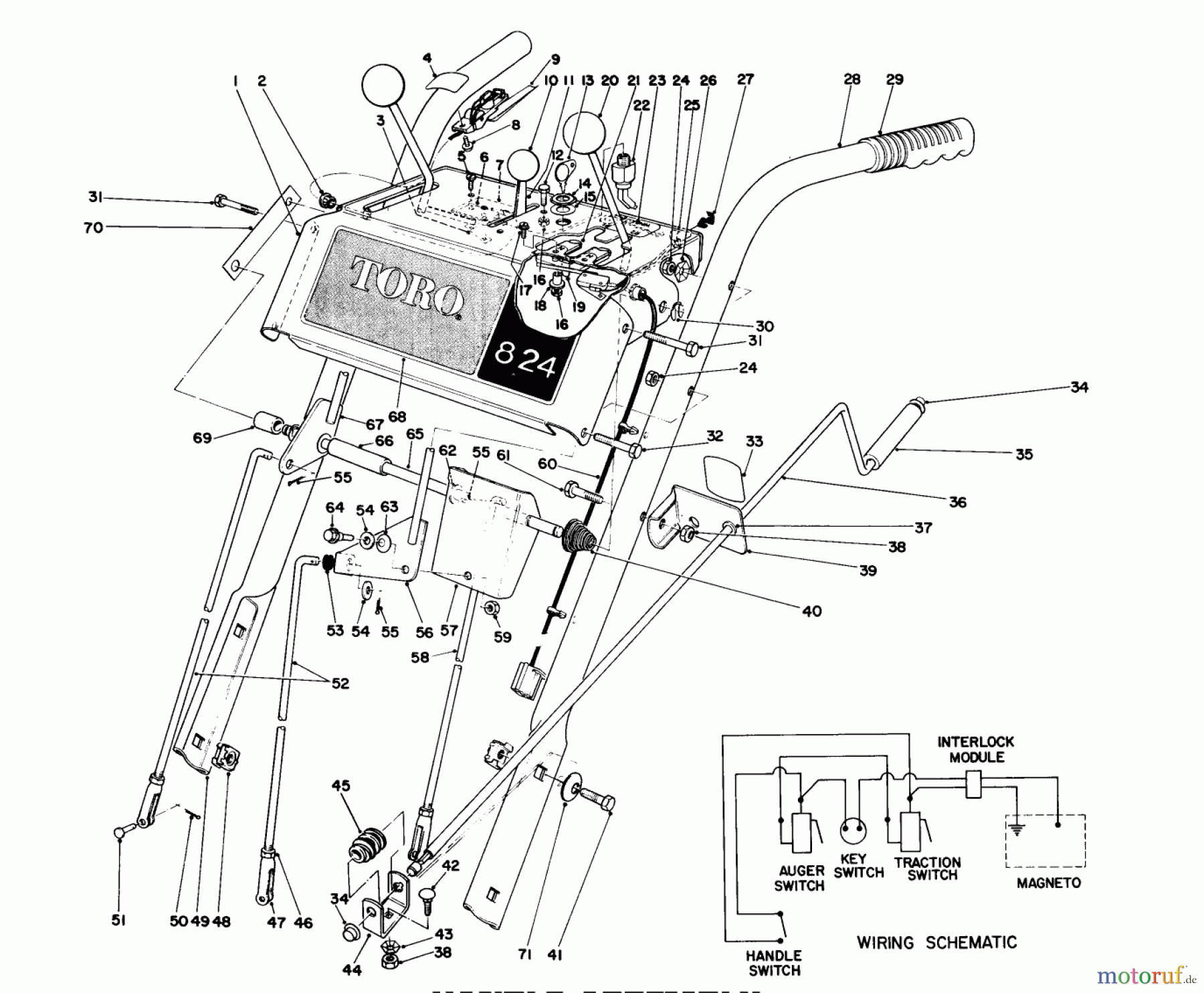  Toro Neu Snow Blowers/Snow Throwers Seite 1 38080 (824) - Toro 824 Snowthrower, 1986 (6000001-6999999) HANDLE ASSEMBLY