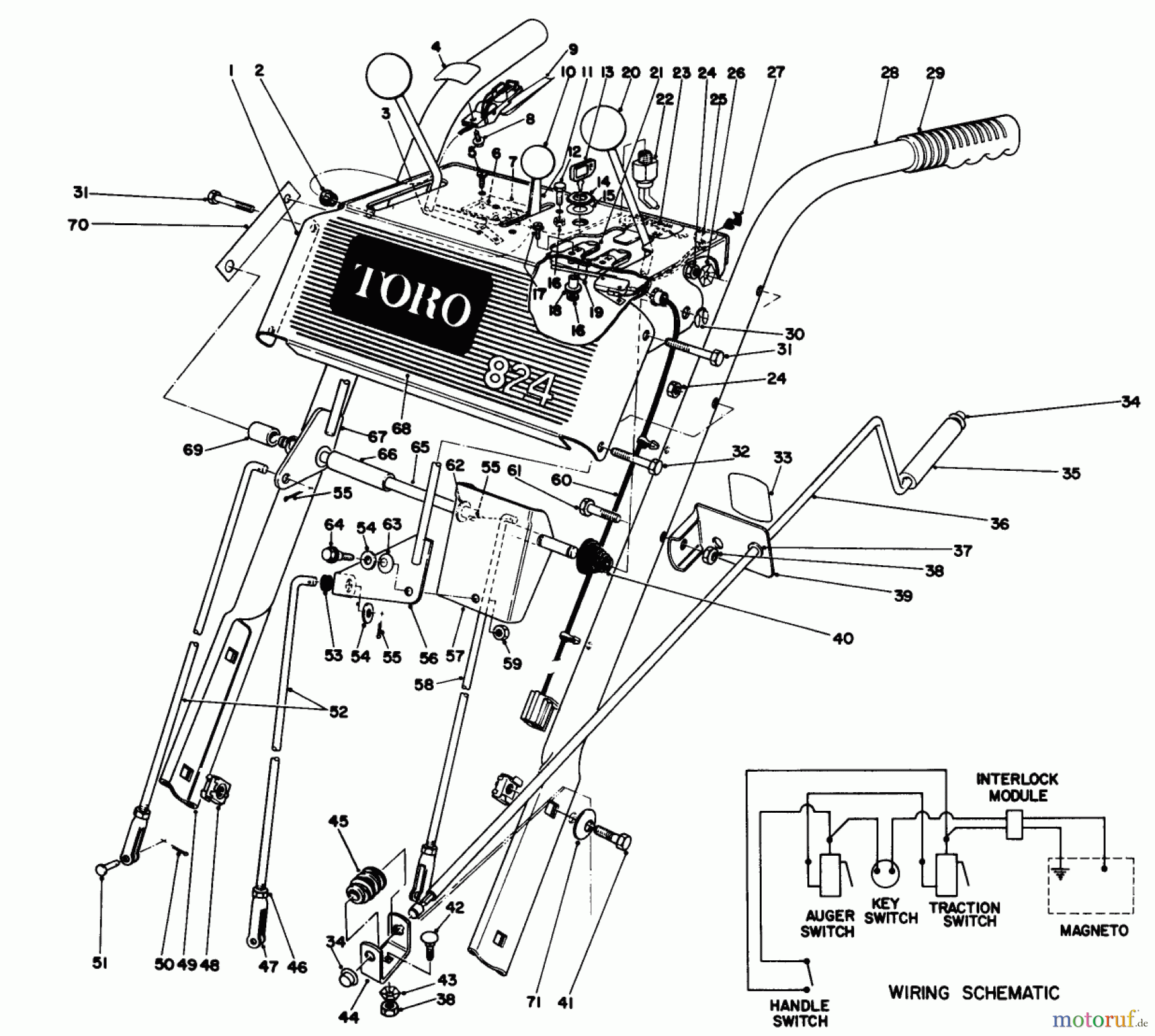 Toro Neu Snow Blowers/Snow Throwers Seite 1 38080 (824) - Toro 824 Snowthrower, 1990 (0000001-0999999) HANDLE ASSEMBLY