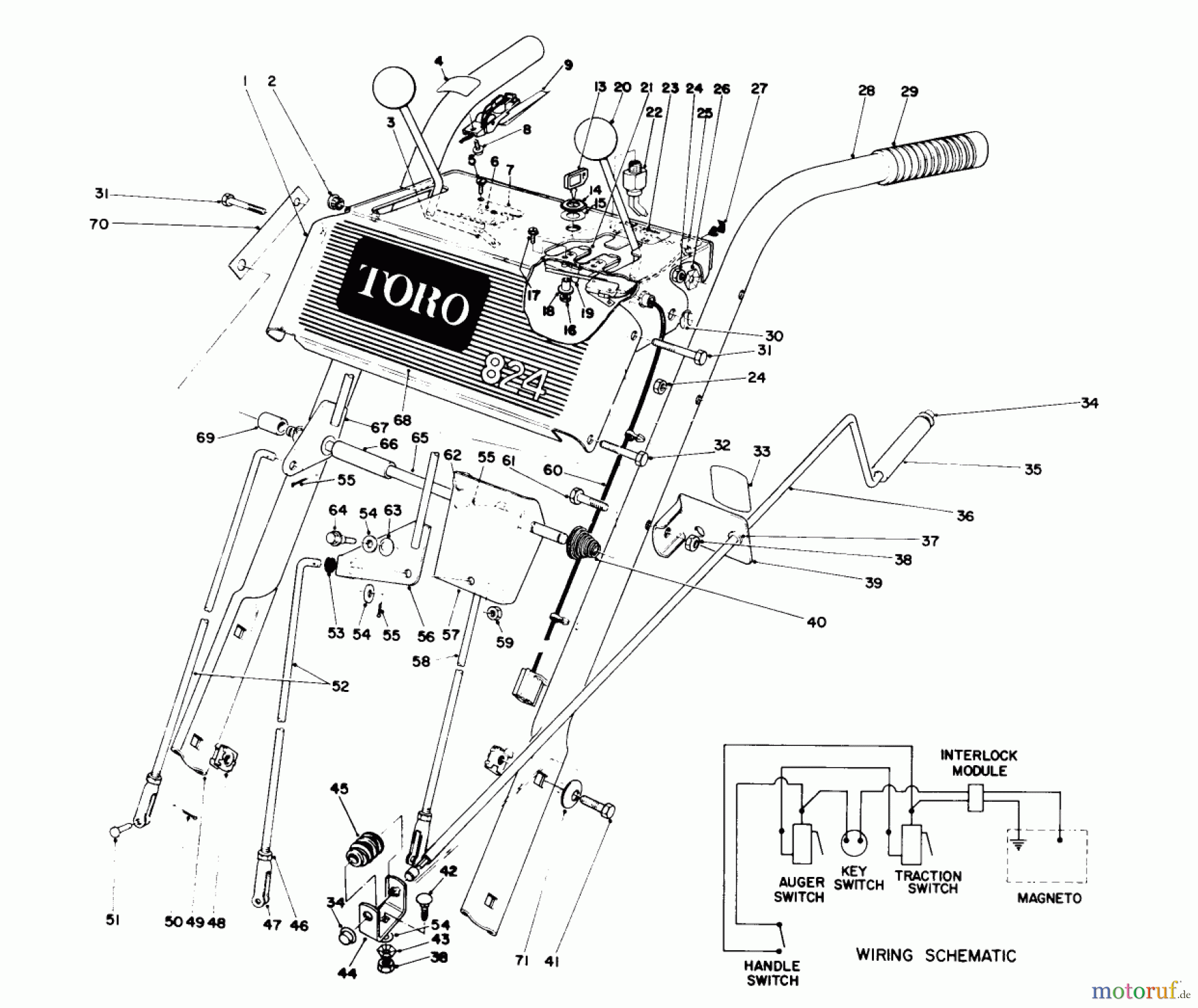  Toro Neu Snow Blowers/Snow Throwers Seite 1 38080 (824) - Toro 824 Snowthrower, 1993 (3900001-3999999) HANDLE ASSEMBLY