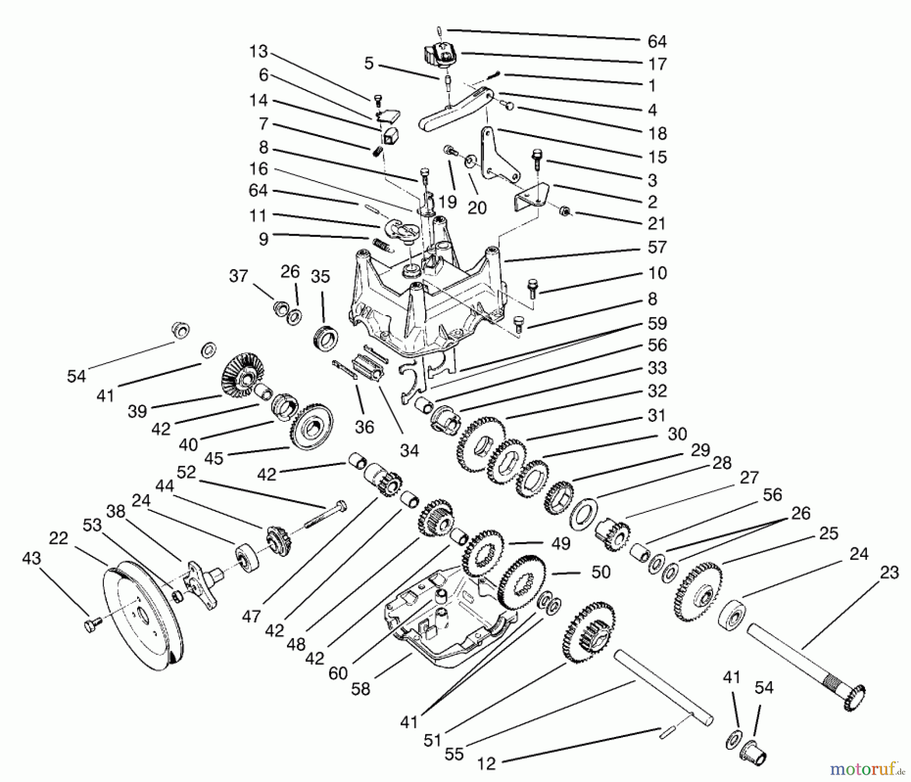  Toro Neu Snow Blowers/Snow Throwers Seite 1 38087 (1332) - Toro 1332 Power Shift Snowthrower, 2004 (240000001-240999999) TRACTION GEARCASE ASSEMBLY PART NO. 66-8030