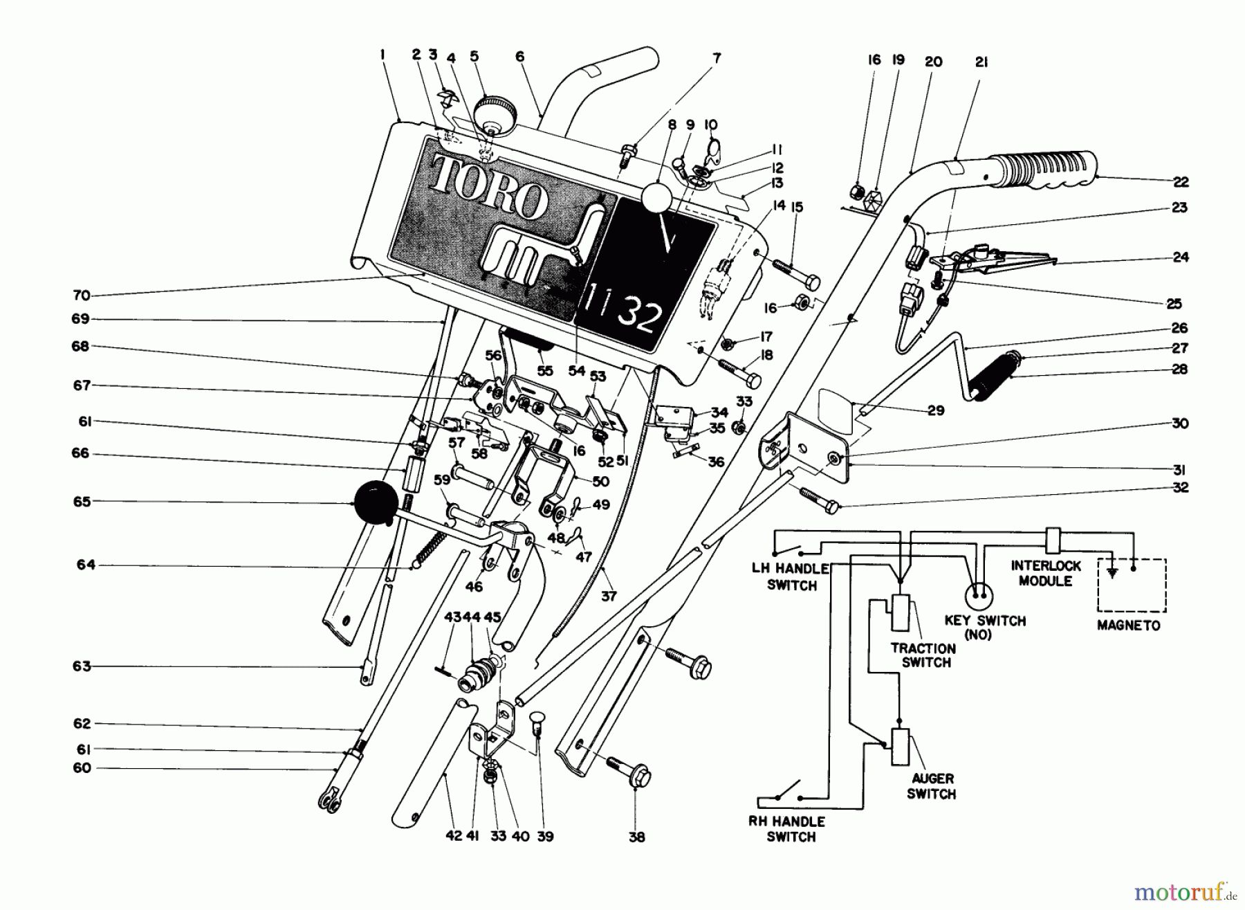  Toro Neu Snow Blowers/Snow Throwers Seite 1 38090 (1132) - Toro 1132 Snowthrower, 1984 (4000001-4999999) HANDLE ASSEMBLY