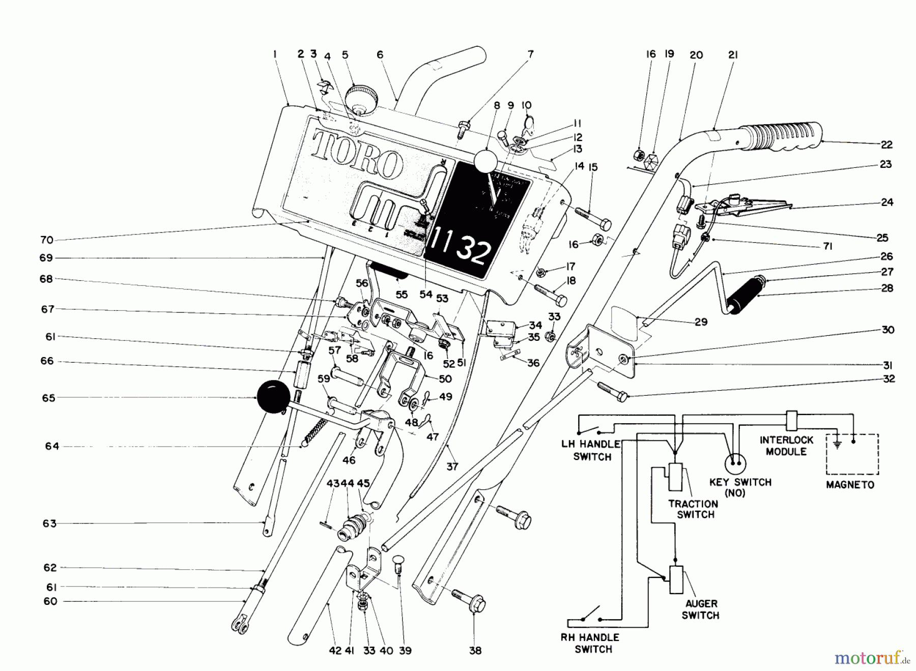  Toro Neu Snow Blowers/Snow Throwers Seite 1 38090 (1132) - Toro 1132 Snowthrower, 1987 (7000001-7999999) HANDLE ASSEMBLY