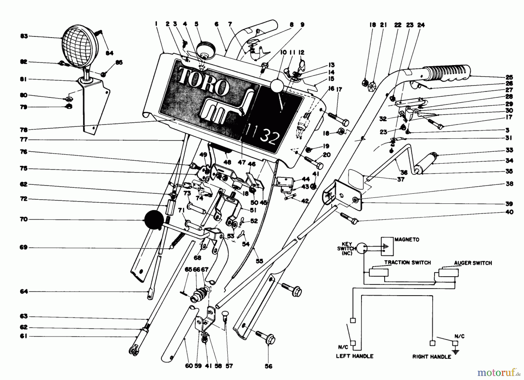 Toro Neu Snow Blowers/Snow Throwers Seite 1 38095 (1132) - Toro 1132 Snowthrower, 1980 (0000001-0999999) HANDLE ASSEMBLY