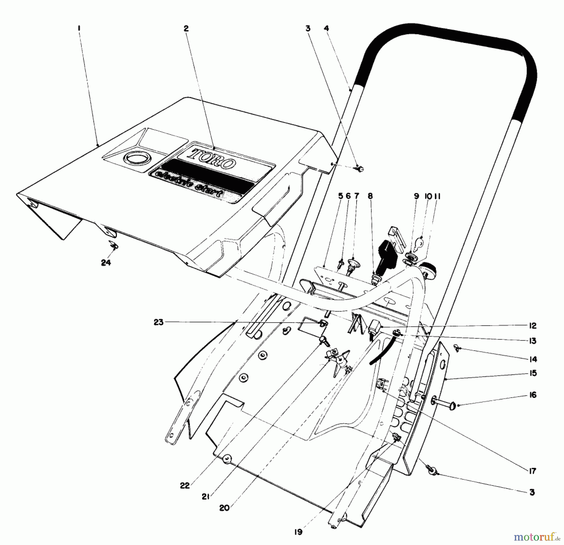 Toro Neu Snow Blowers/Snow Throwers Seite 1 38120 (S-200) - Toro S-200 Snowthrower, 1979 (9000001-9999999) SHROUD & HANDLE ASSEMBLY (MODEL 38130)