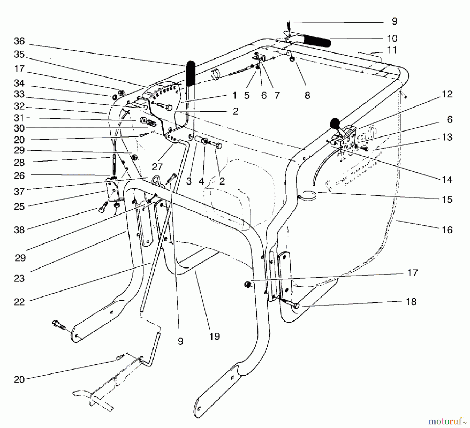 Toro Neu Blowers/Vacuums/Chippers/Shredders 62924 - Toro 5 hp Lawn Vacuum, 1997 (7900001-7999999) CONTROL & HANDLE ASSEMBLY