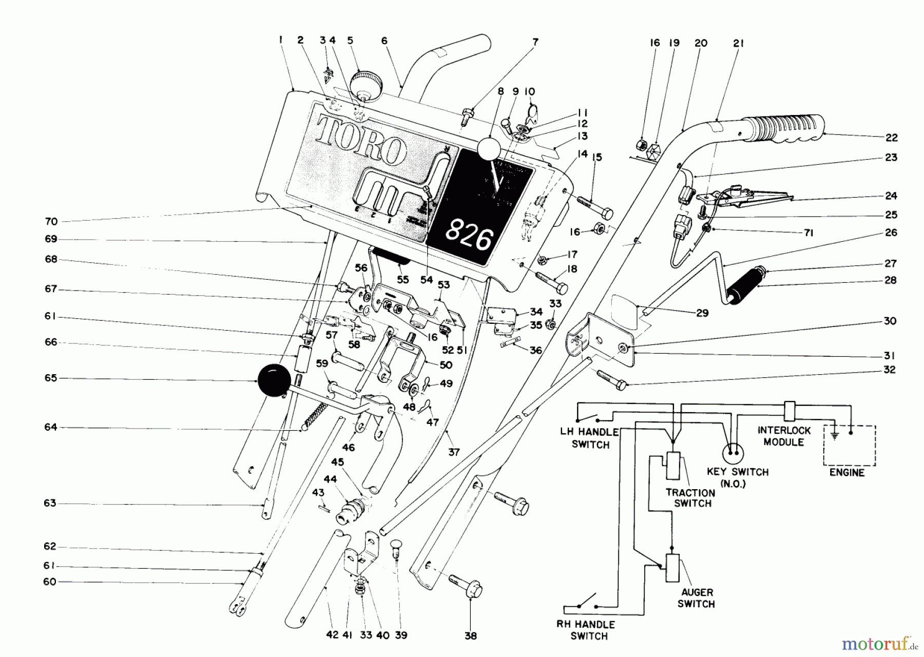  Toro Neu Snow Blowers/Snow Throwers Seite 1 38150 (826) - Toro 826 Snowthrower, 1986 (6000001-6999999) HANDLE ASSEMBLY