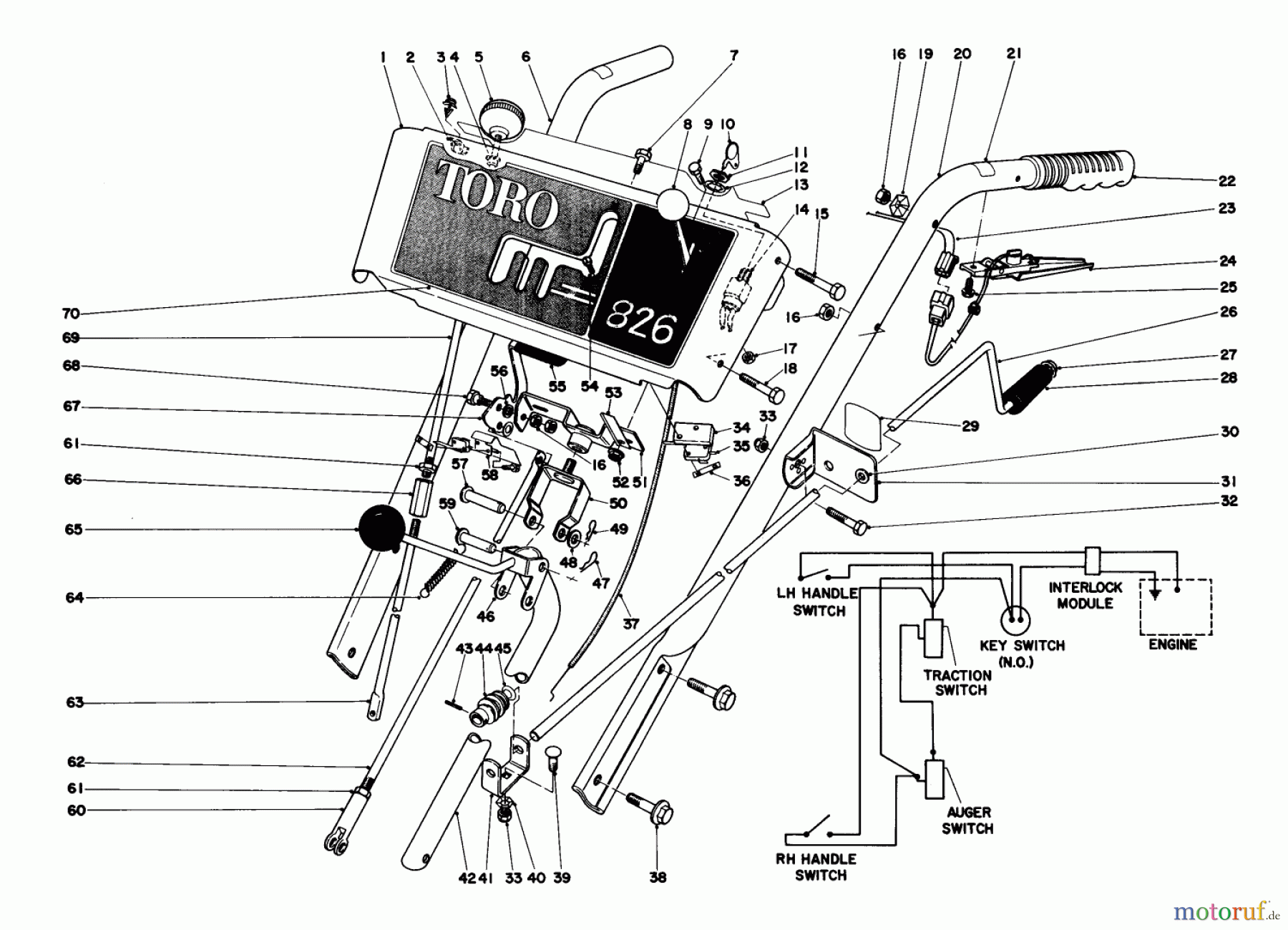  Toro Neu Snow Blowers/Snow Throwers Seite 1 38155 (826) - Toro 826 Snowthrower, 1984 (4000001-4999999) HANDLE ASSEMBLY