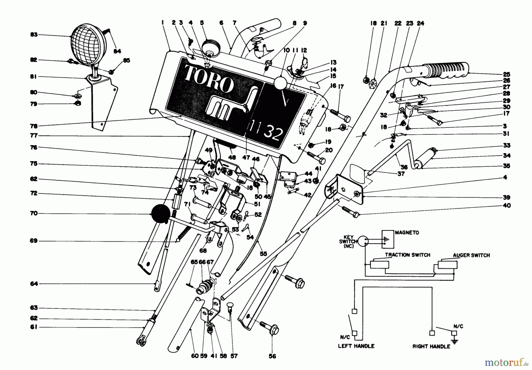  Toro Neu Snow Blowers/Snow Throwers Seite 1 38160 (1132) - Toro 1132 Snowthrower, 1979 (9000001-9999999) HANDLE ASSEMBLY