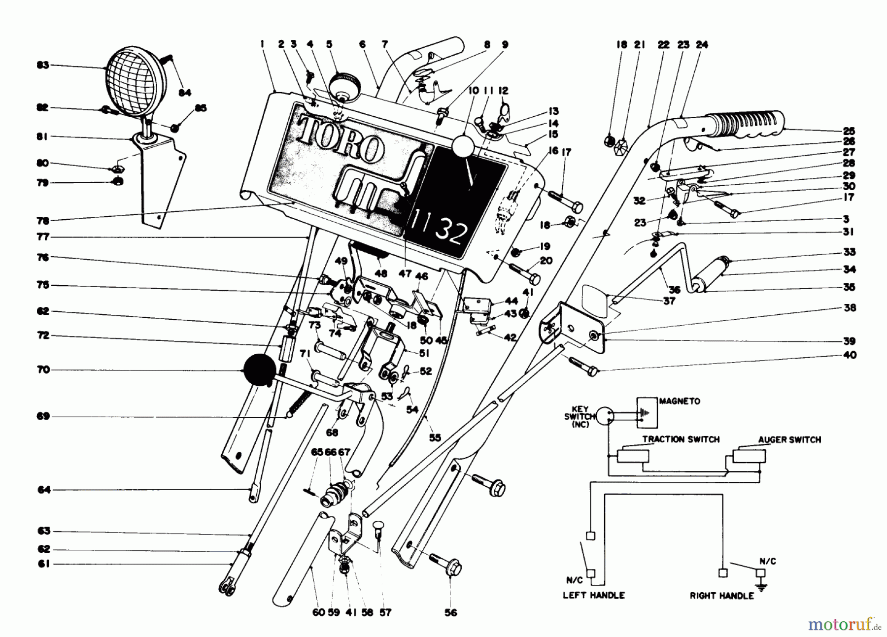  Toro Neu Snow Blowers/Snow Throwers Seite 1 38160 (1132) - Toro 1132 Snowthrower, 1980 (0000001-0999999) HANDLE ASSEMBLY
