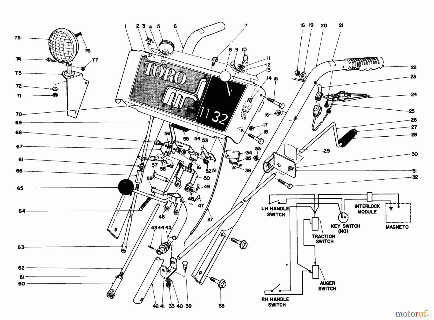 Toro Neu Snow Blowers/Snow Throwers Seite 1 38160 (1132) - Toro 1132 Snowthrower, 1984 (4000001-4999999) HANDLE ASSEMBLY