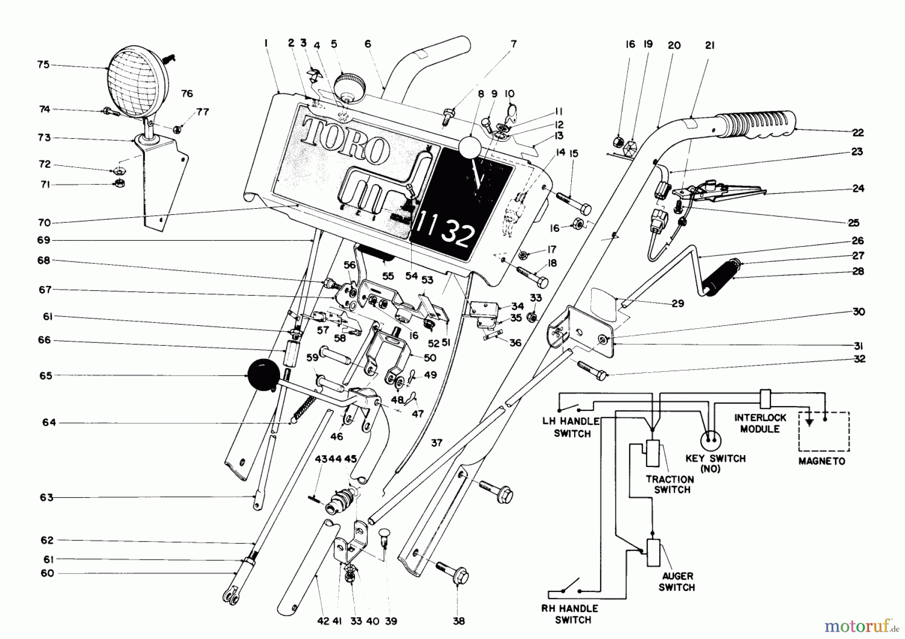  Toro Neu Snow Blowers/Snow Throwers Seite 1 38160 (1132) - Toro 1132 Snowthrower, 1985 (5000001-5999999) HANDLE ASSEMBLY