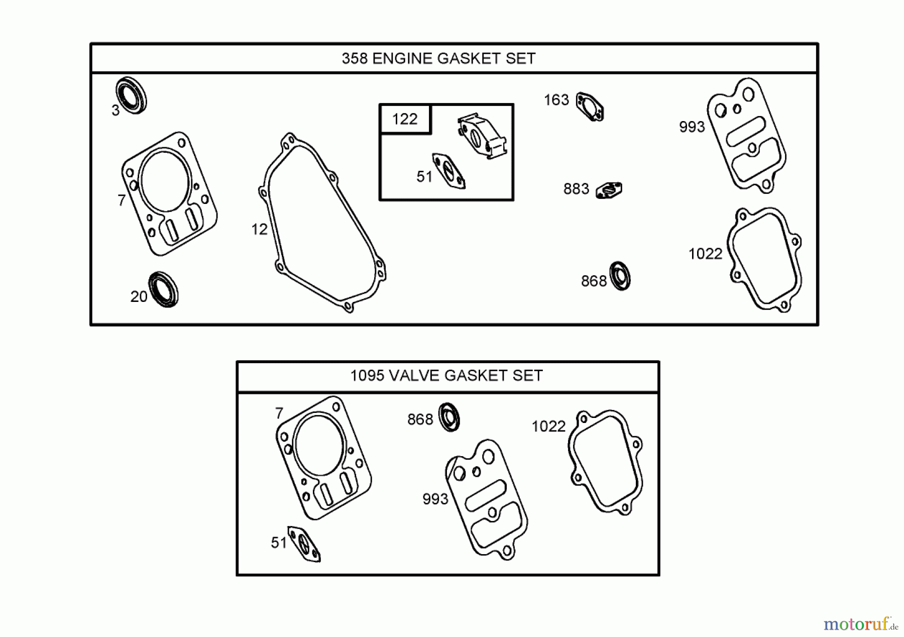  Toro Neu Blowers/Vacuums/Chippers/Shredders 62925 - Toro 206cc OHV Vacuum Blower, 2005 (250000001-250999999) 358 ENGINE GASKET SET AND 1095 VALVE GASKET SET ASSEMBLIES BRIGGS AND STRATTON 126302-0245-E1